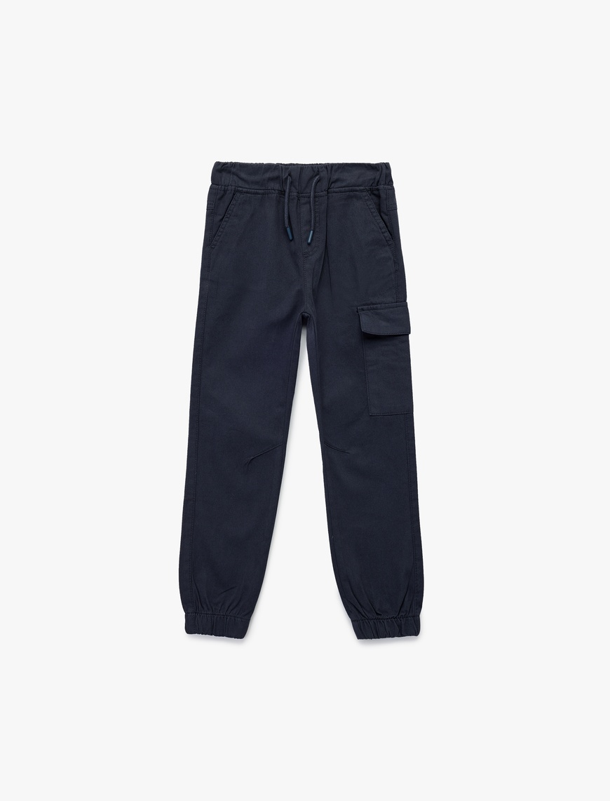  Erkek Çocuk Pamuklu Gabardin Beli Bağcıklı Kargo Pantolon