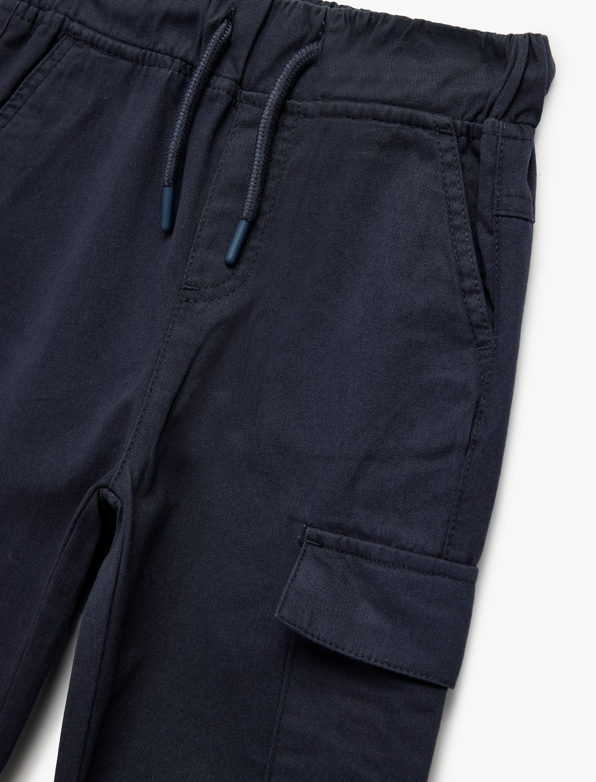  Erkek Çocuk Pamuklu Gabardin Beli Bağcıklı Kargo Pantolon