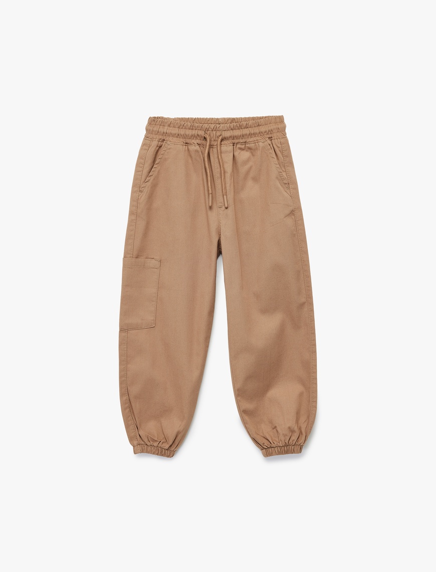  Erkek Bebek Pamuklu Gabardin Beli Bağcıklı Kargo Cepli Jogger Pantolon