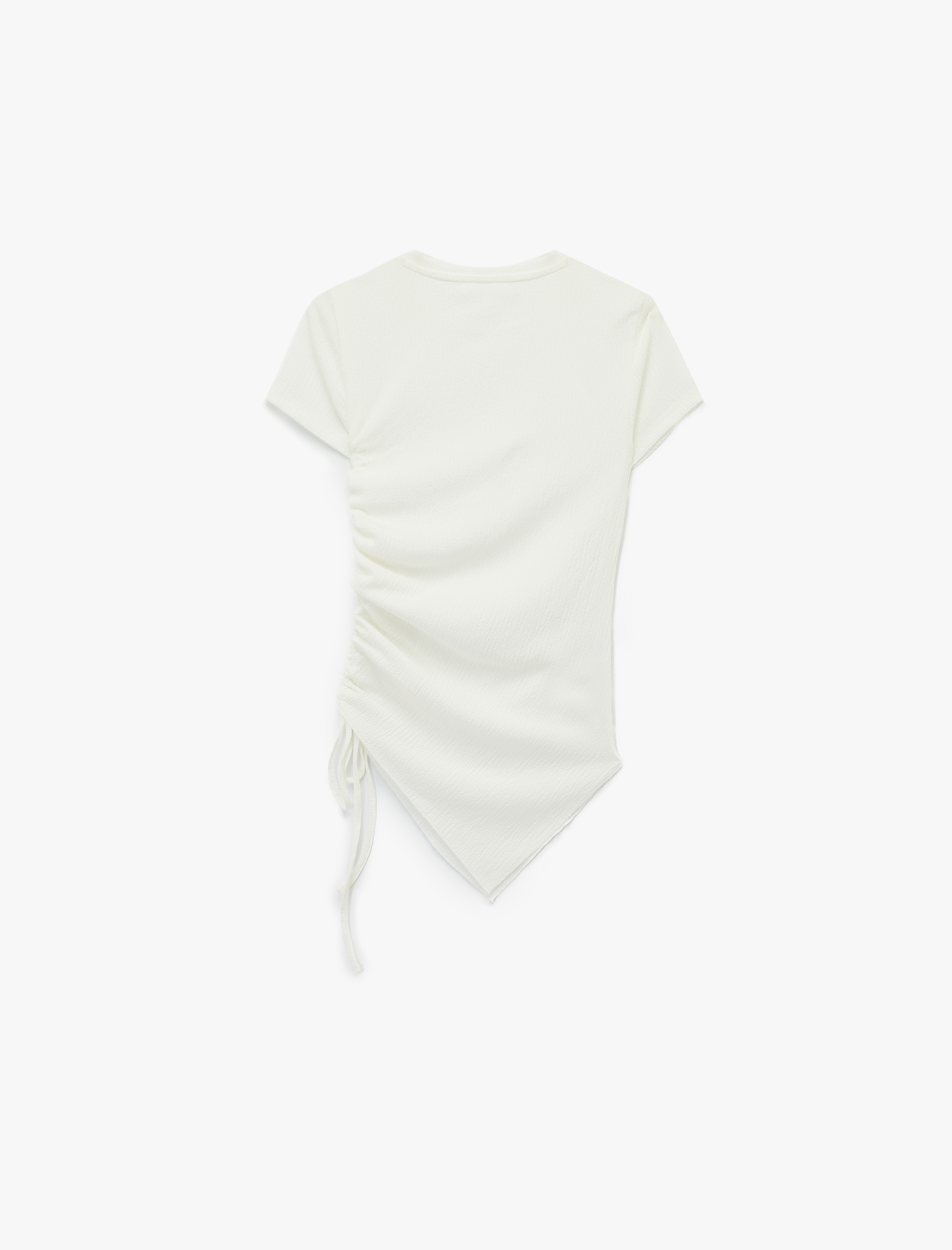   Slim Fit Kısa Kollu Büzgülü Bisiklet Yaka Bürümcük Tişört