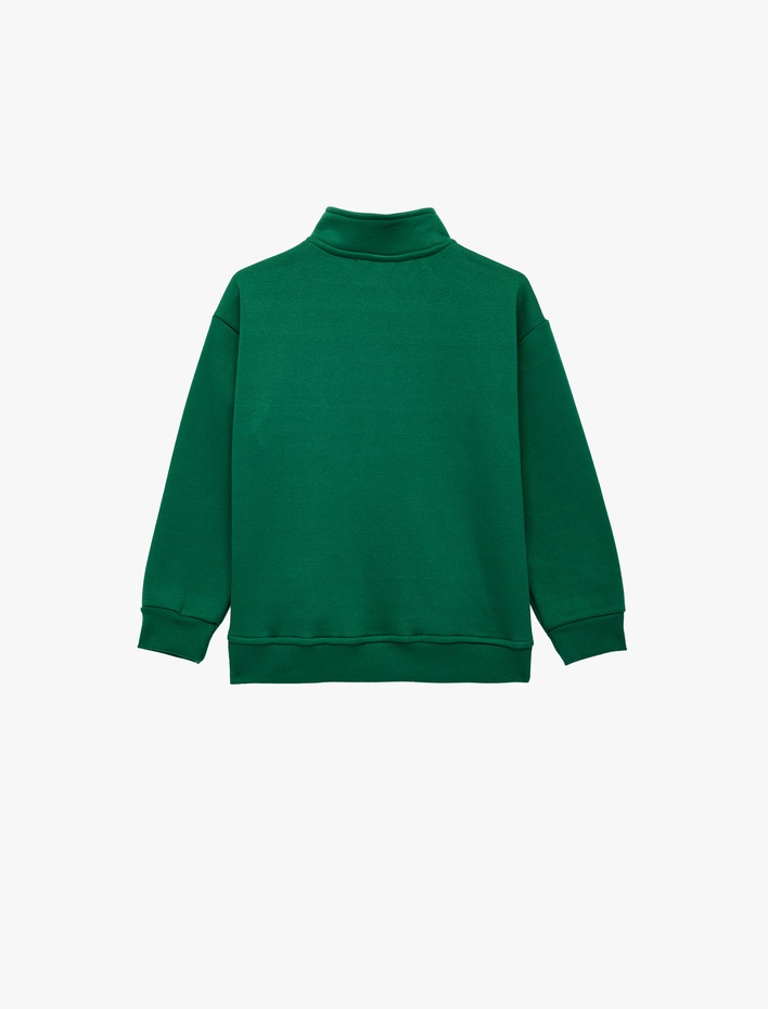 Erkek Çocuk Şardonlu Uzun Kollu Yılbaşı Temalı Yarım Fermuarlı Dik Yaka Baskılı Sweatshirt