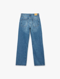 Pamuklu Normal Kesim Düğmeli Düz Paça Yıkamalı Denim Pantolon - Straight Fit Jean
