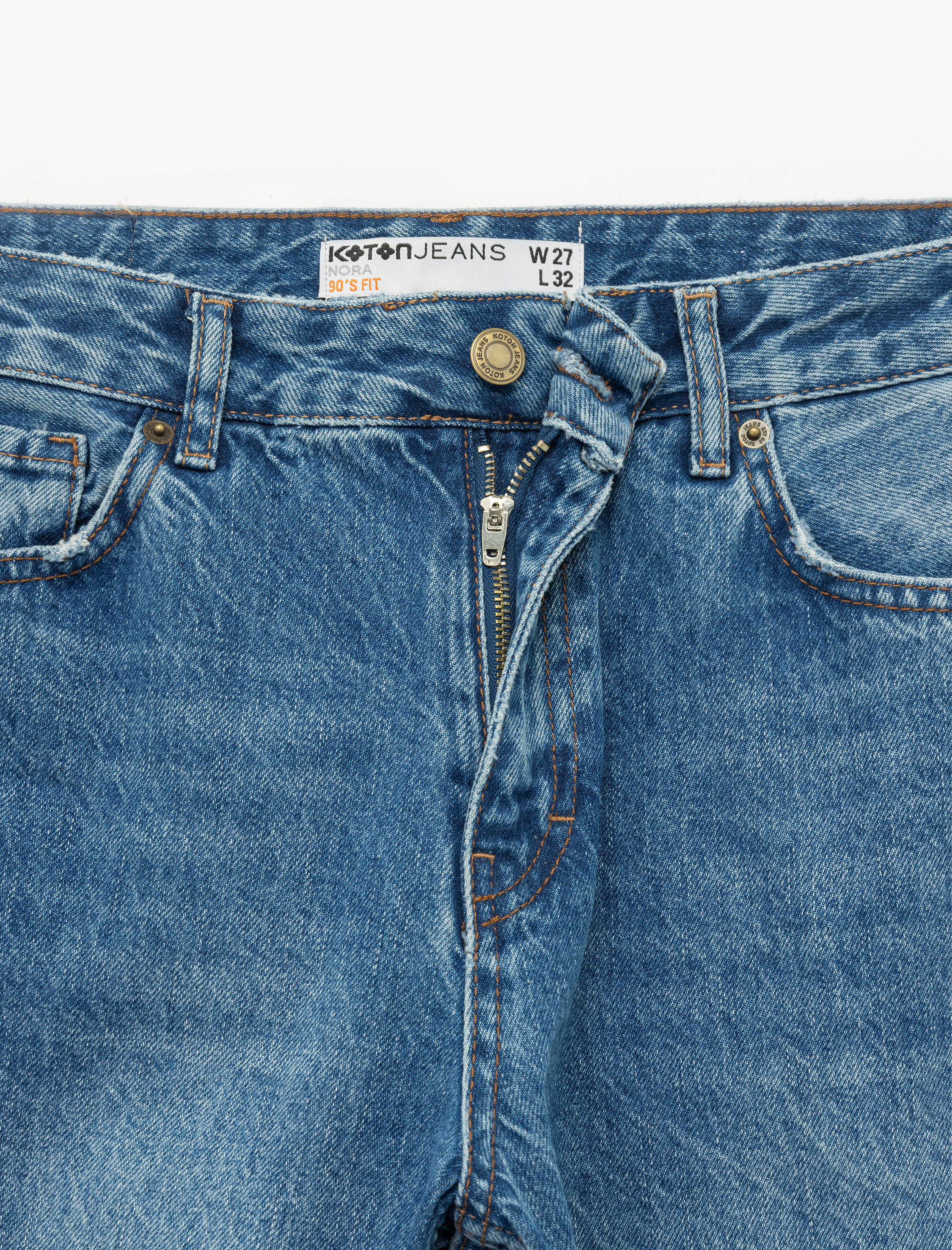 Yüksek Bel Cepli Düğmeli Düz Paça Jean Pantolon - Straight Fit Jean