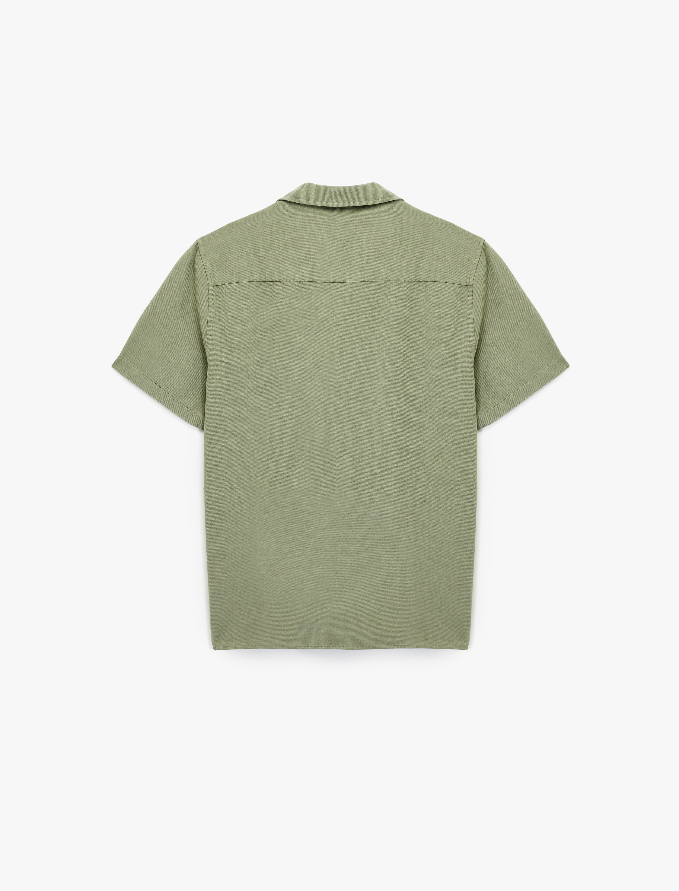   Regular Fit Keten Karışımlı Kısa Kollu Apaş Yaka Gömlek