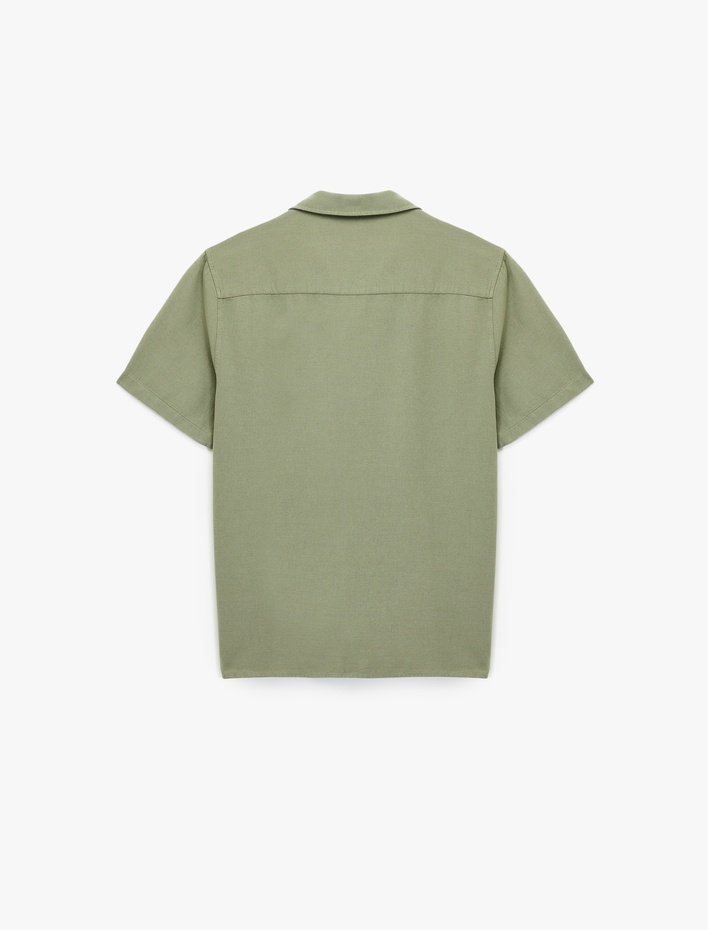  Regular Fit Keten Karışımlı Kısa Kollu Apaş Yaka Gömlek