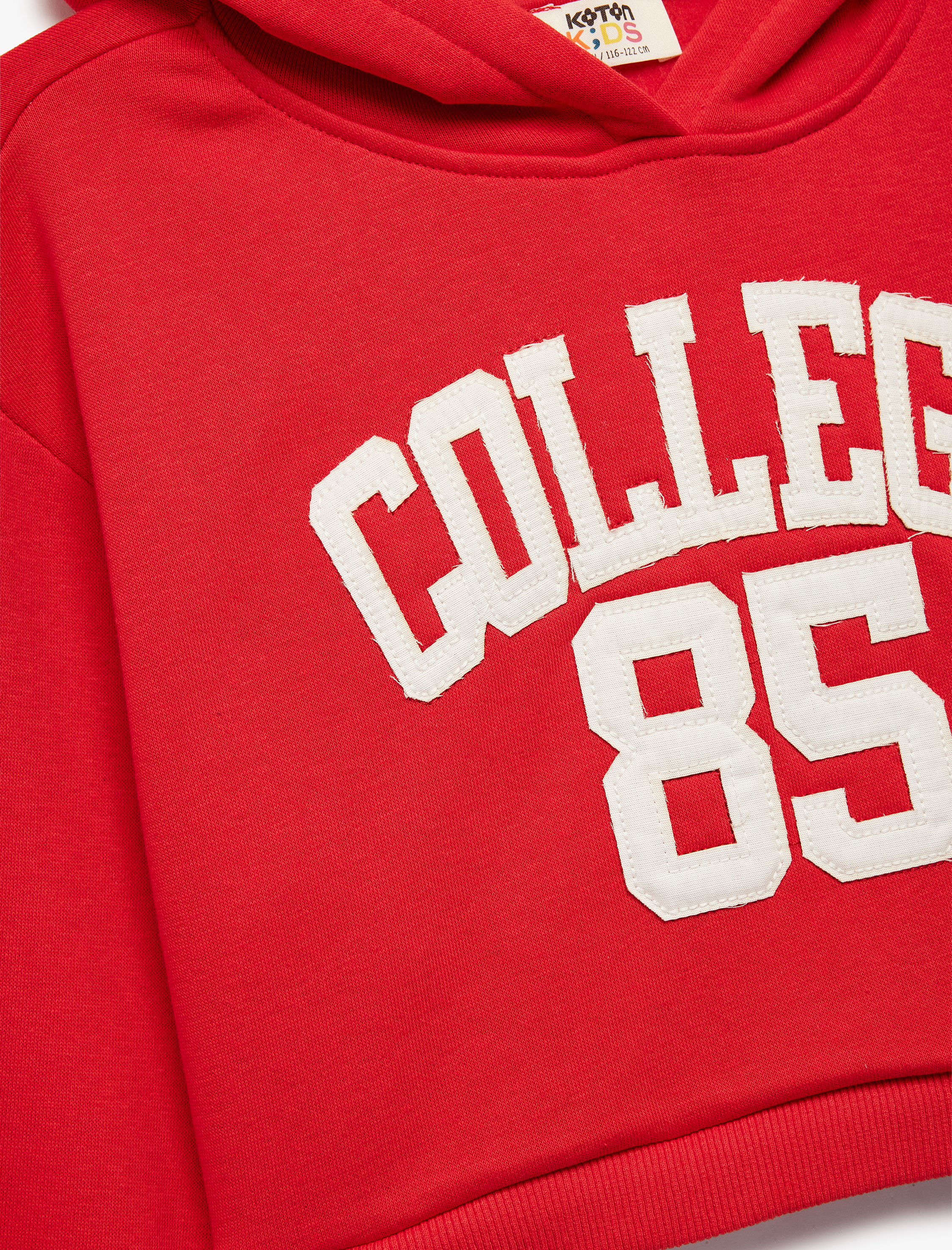  Kız Çocuk Aplike Detaylı Şardonlu Uzun Kollu Kapüşonlu Crop Sweatshirt