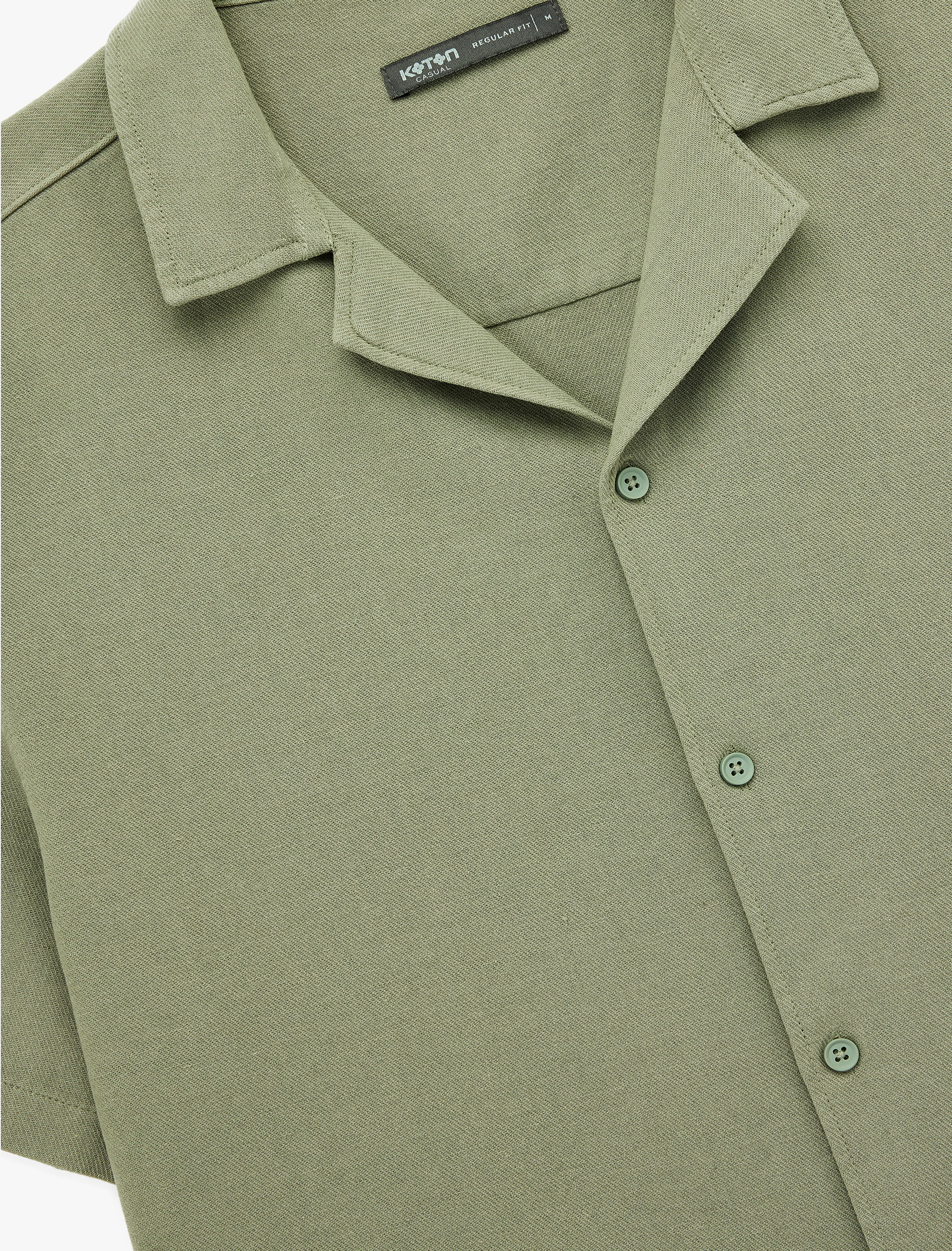   Regular Fit Keten Karışımlı Kısa Kollu Apaş Yaka Gömlek