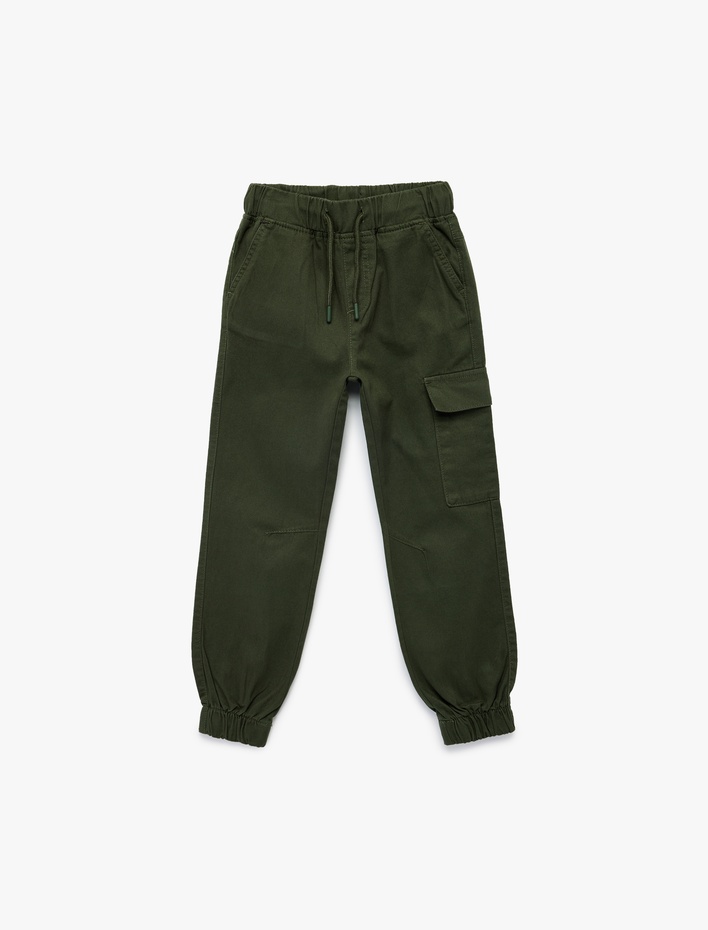 Erkek Çocuk Pamuklu Gabardin Beli Bağcıklı Kargo Pantolon