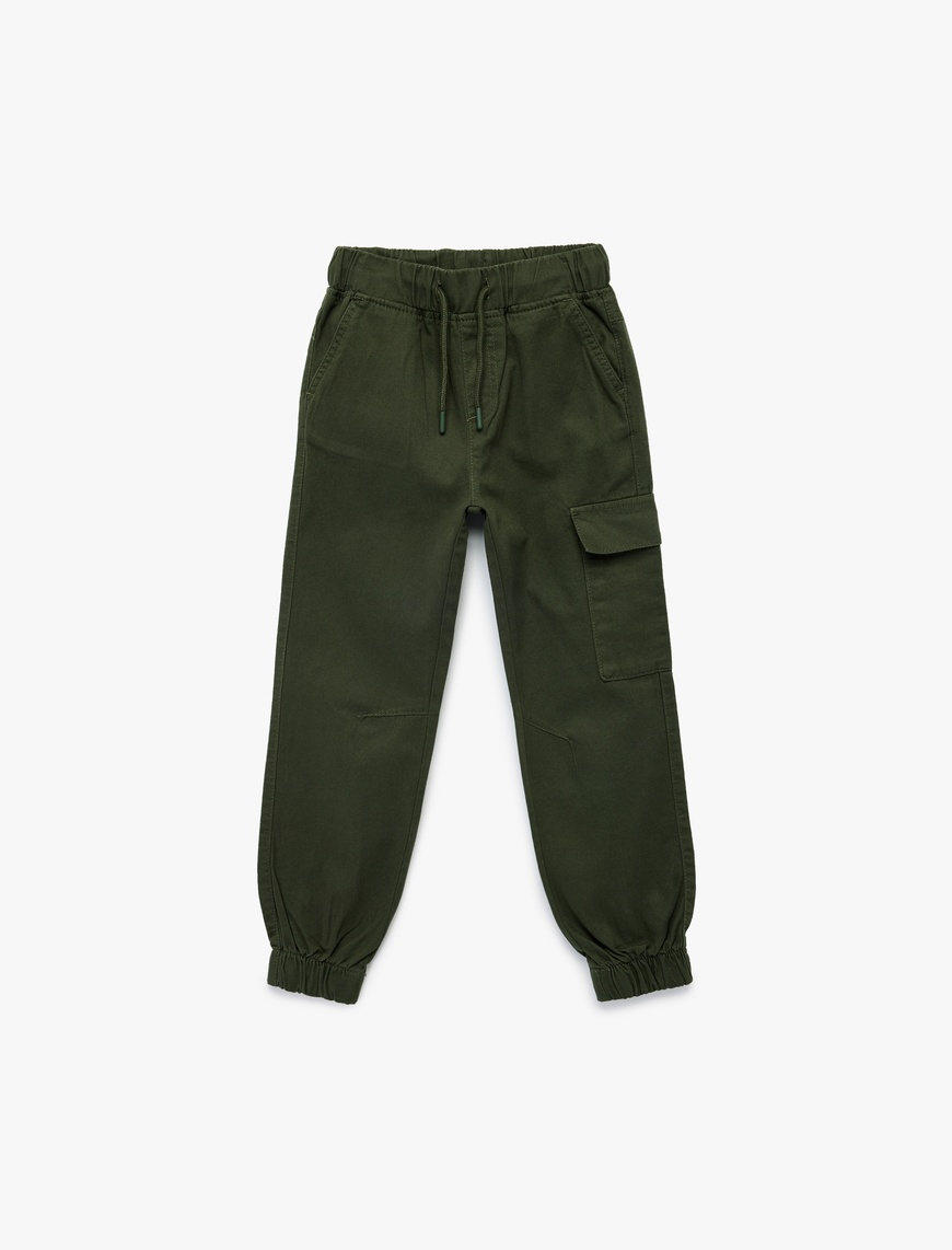  Erkek Çocuk Pamuklu Gabardin Beli Bağcıklı Kargo Pantolon