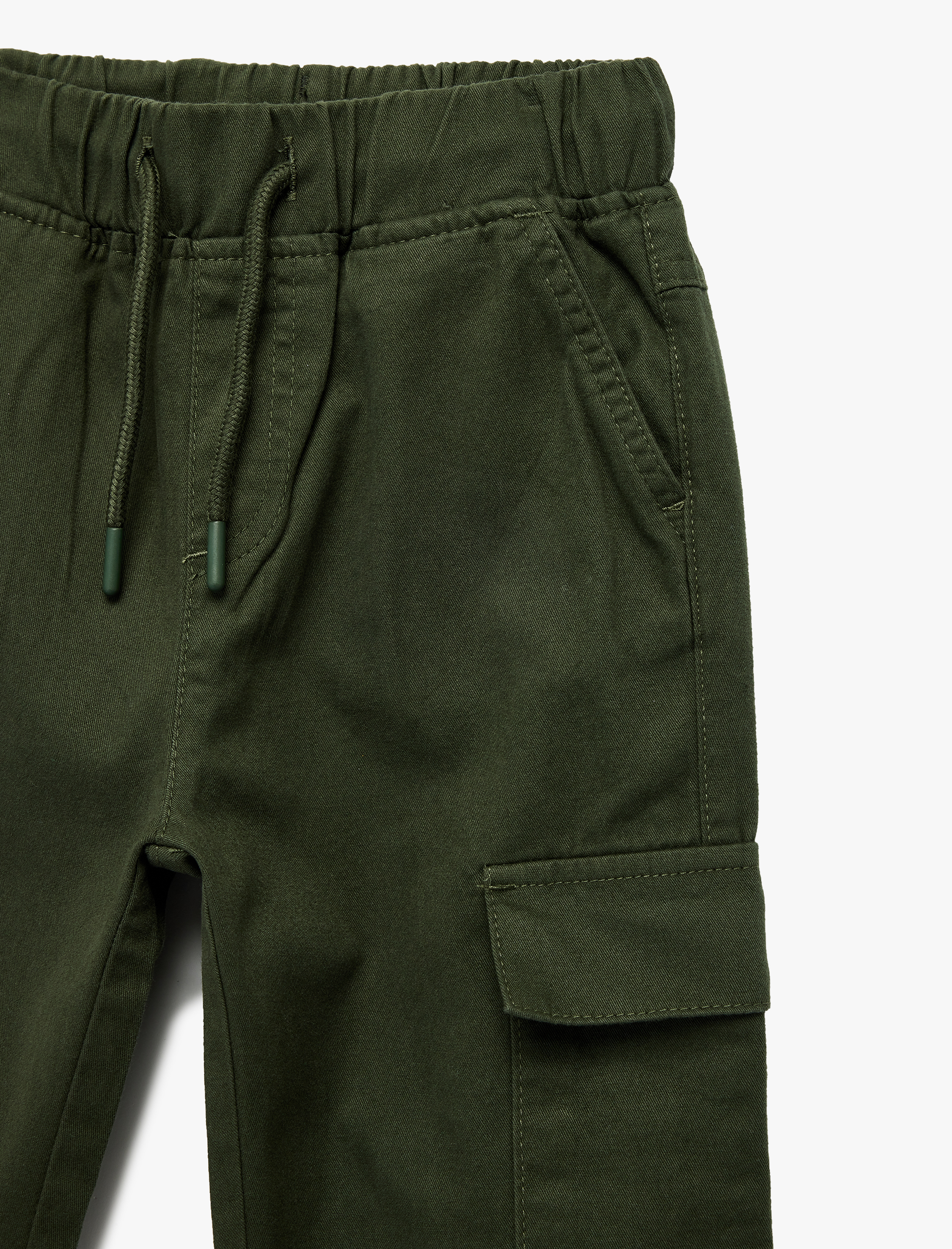  Erkek Çocuk Pamuklu Gabardin Beli Bağcıklı Kargo Pantolon