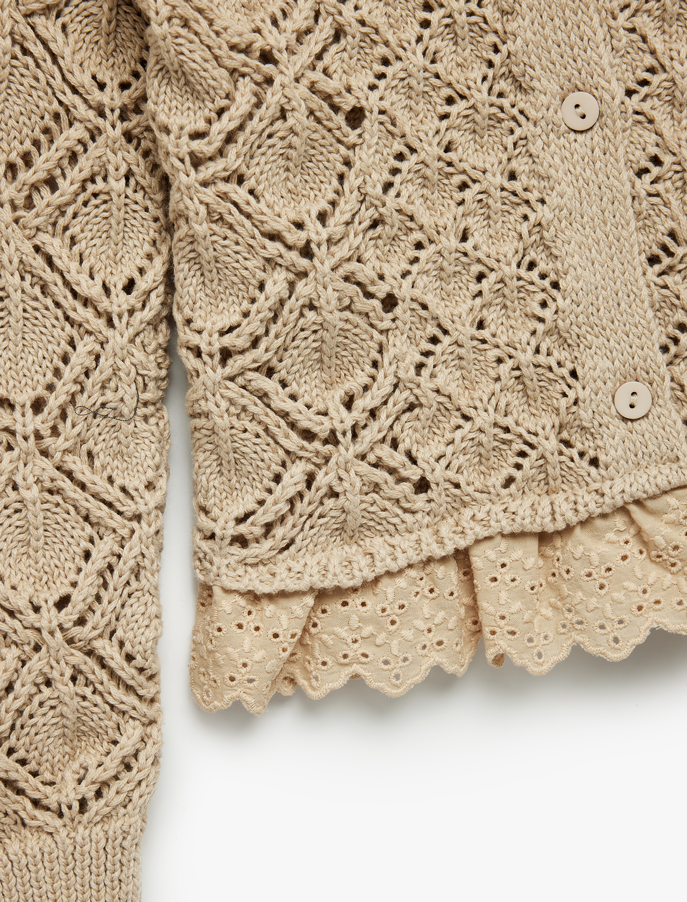  Kız Bebek Uzun Kollu Ajurlu Fırfırlı Düğmeli Bisiklet Yaka Triko Hırka