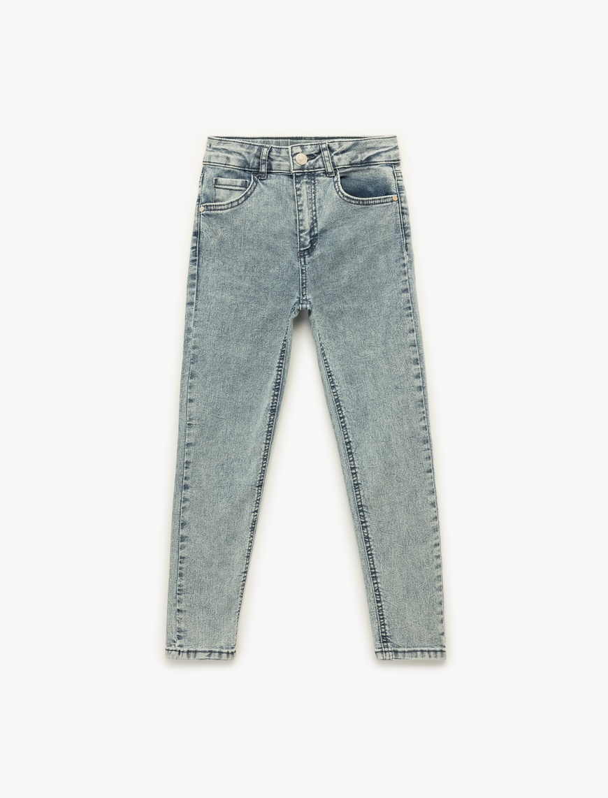  Erkek Çocuk Beli Ayarlanabilir Lastikli Pamuklu Dar Paça Denim Pantolon - Slim Jean