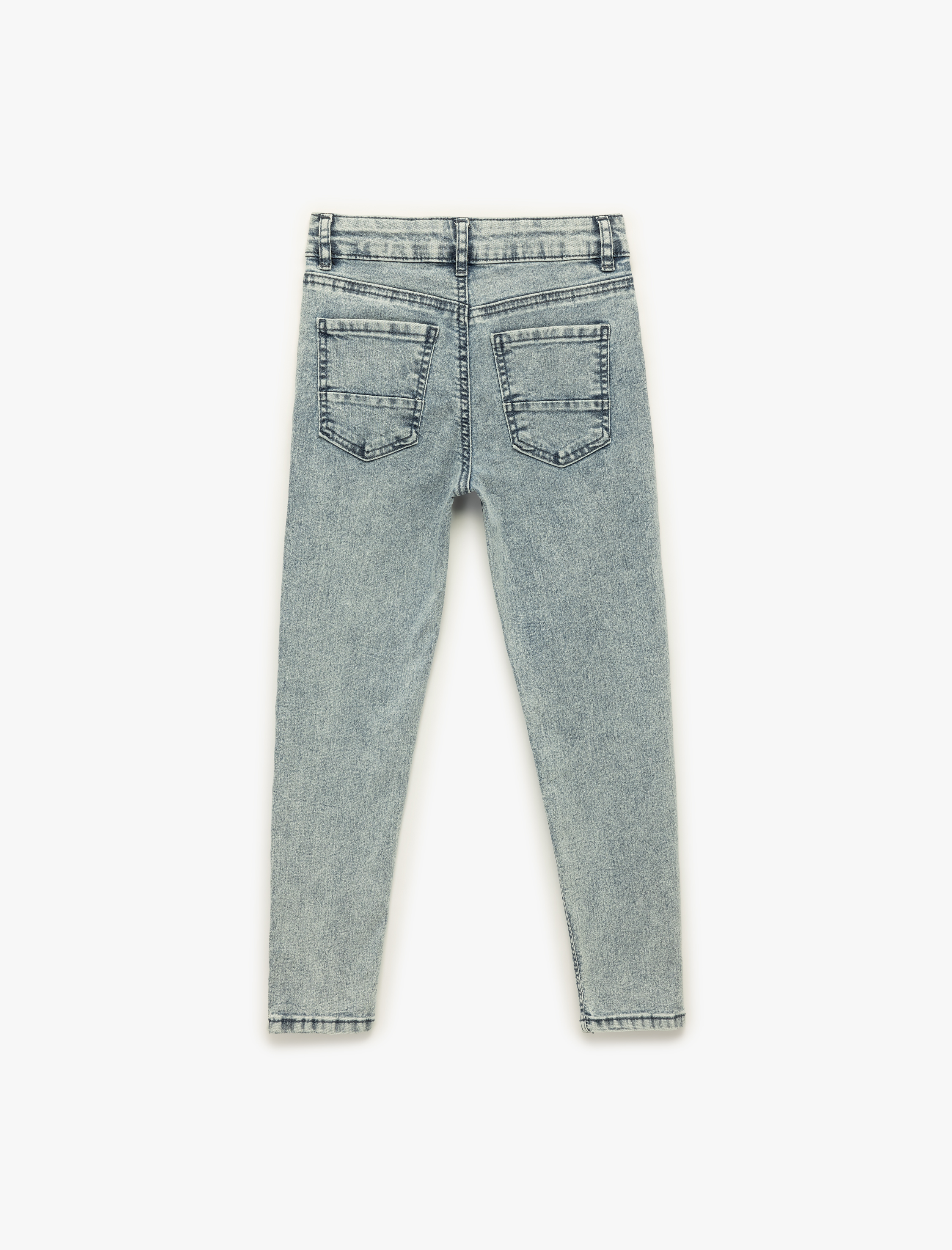  Erkek Çocuk Beli Ayarlanabilir Lastikli Pamuklu Dar Paça Denim Pantolon - Slim Jean