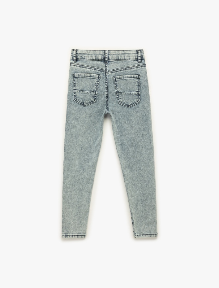 Erkek Çocuk Beli Ayarlanabilir Lastikli Pamuklu Dar Paça Denim Pantolon - Slim Jean