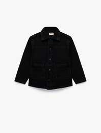 Pamuklu Düğmeli Uzun Kollu Cep Detaylı Denim Ceket