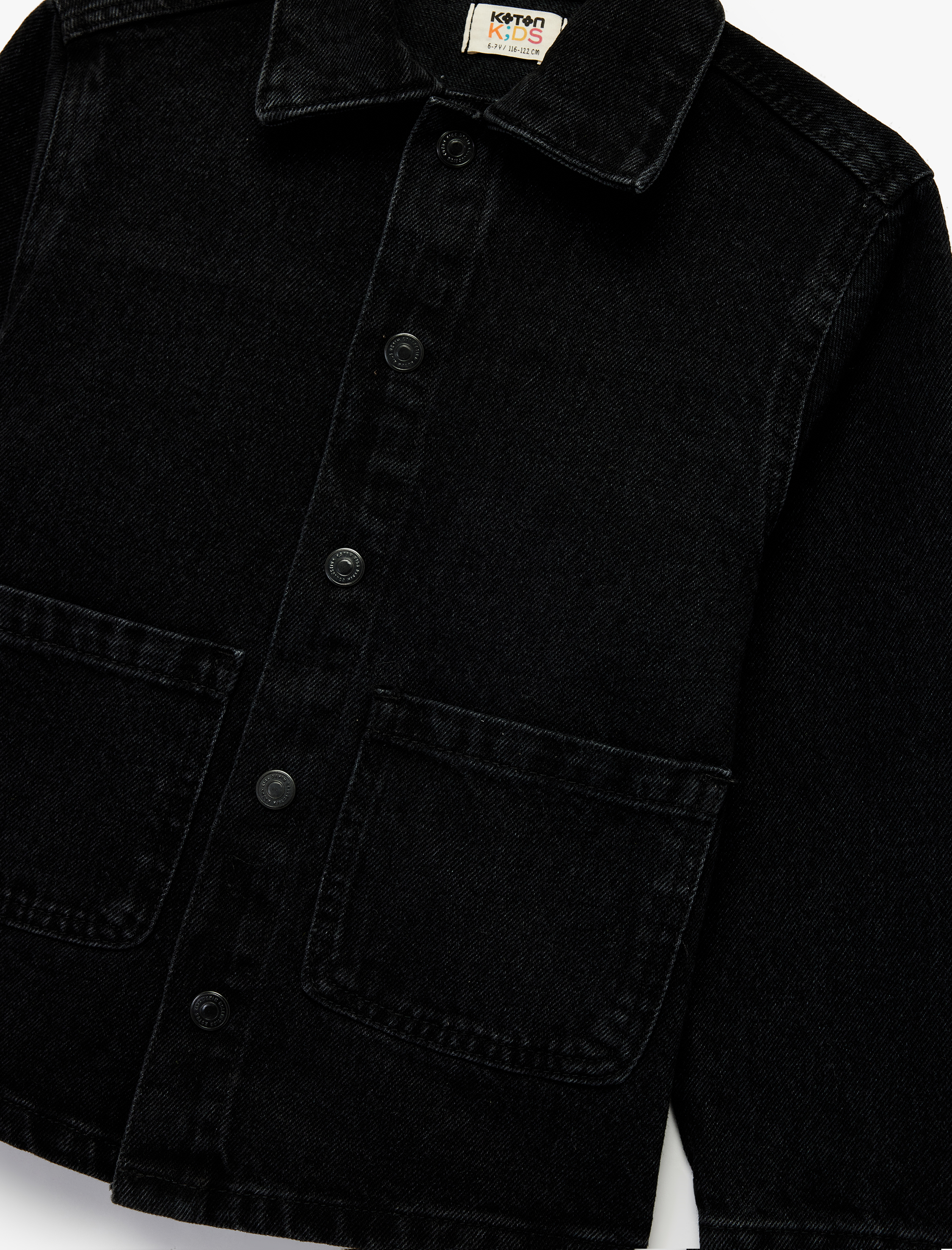 Erkek Çocuk Pamuklu Düğmeli Uzun Kollu Cep Detaylı Denim Ceket