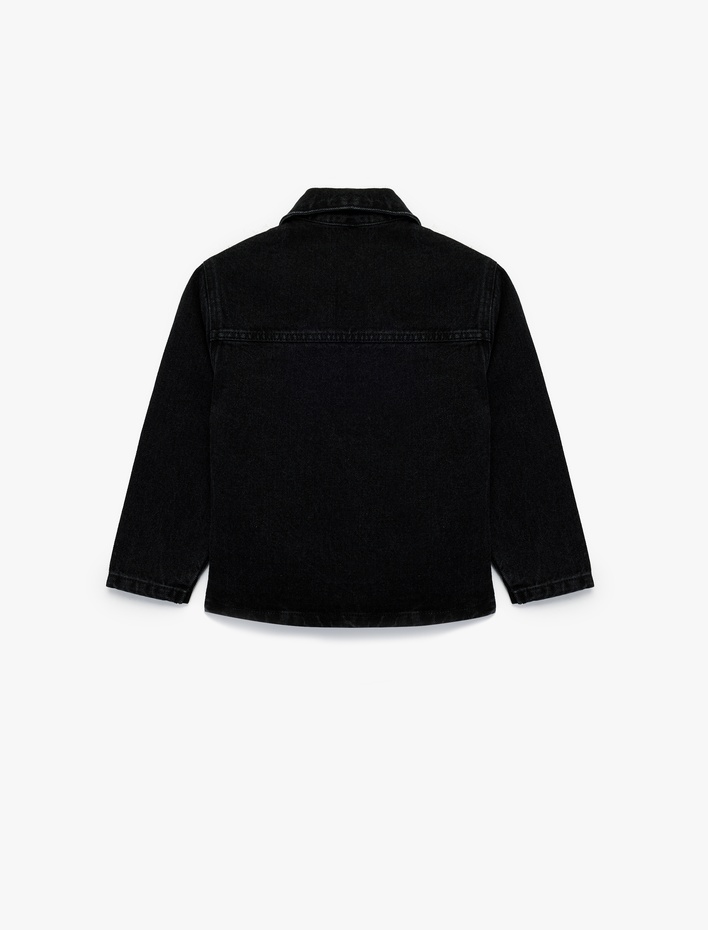 Erkek Çocuk Pamuklu Düğmeli Uzun Kollu Cep Detaylı Denim Ceket