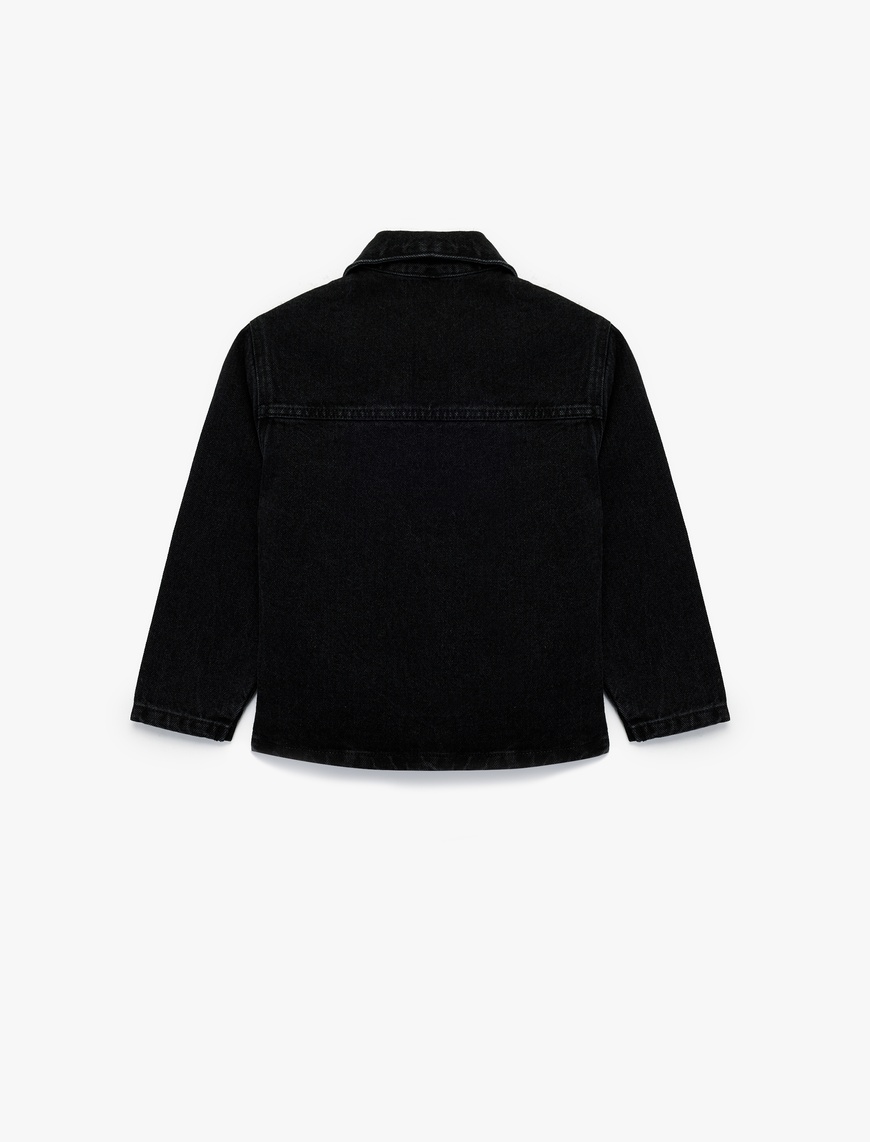  Erkek Çocuk Pamuklu Düğmeli Uzun Kollu Cep Detaylı Denim Ceket