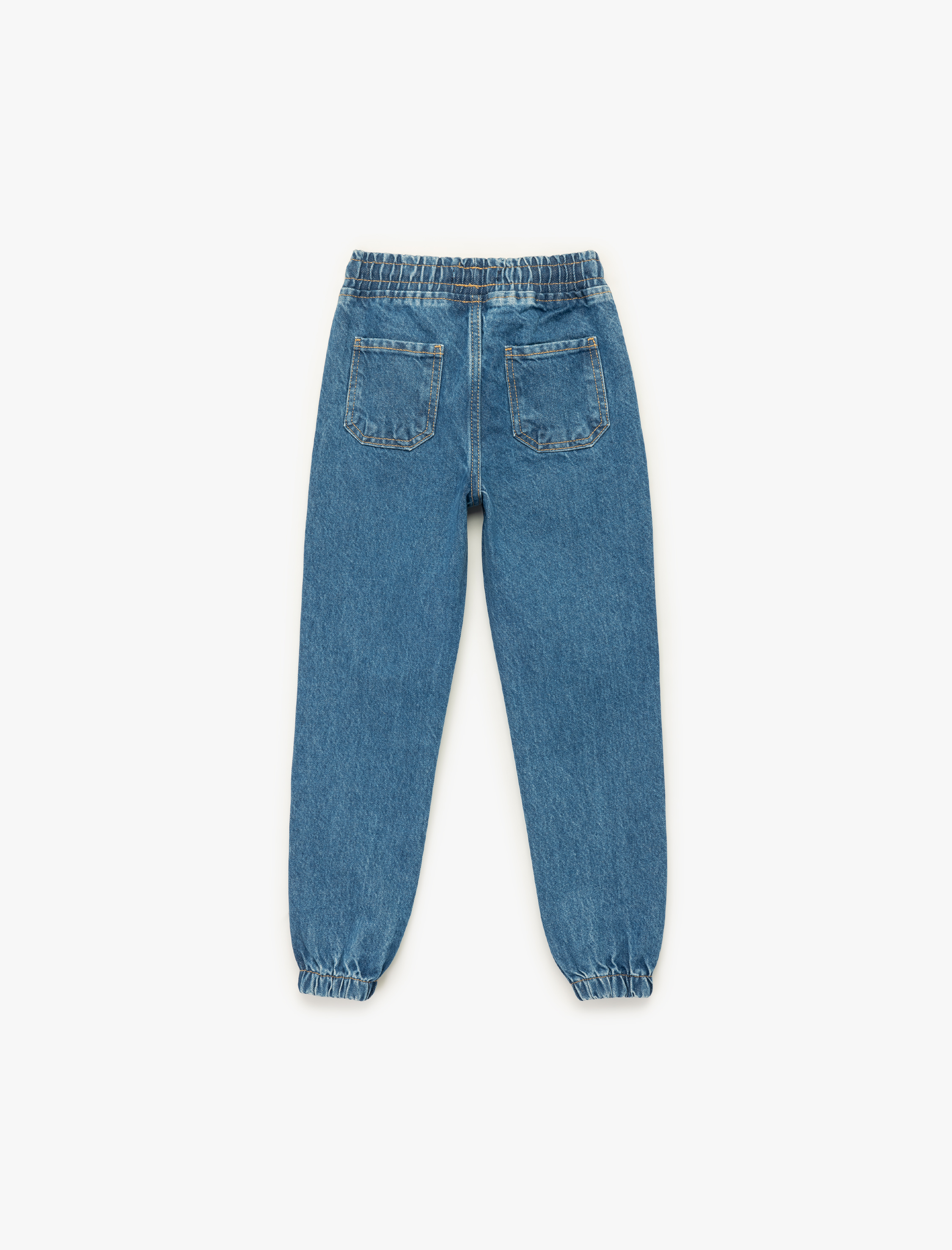  Erkek Çocuk Pamuklu Beli Bağcıklı Rahat Kalıp Cep Detaylı Jogger Jean Pantolon