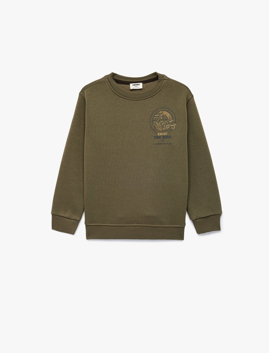  Erkek Çocuk Şardonlu Uzun Kollu Bisiklet Yaka Baskılı Sweatshirt