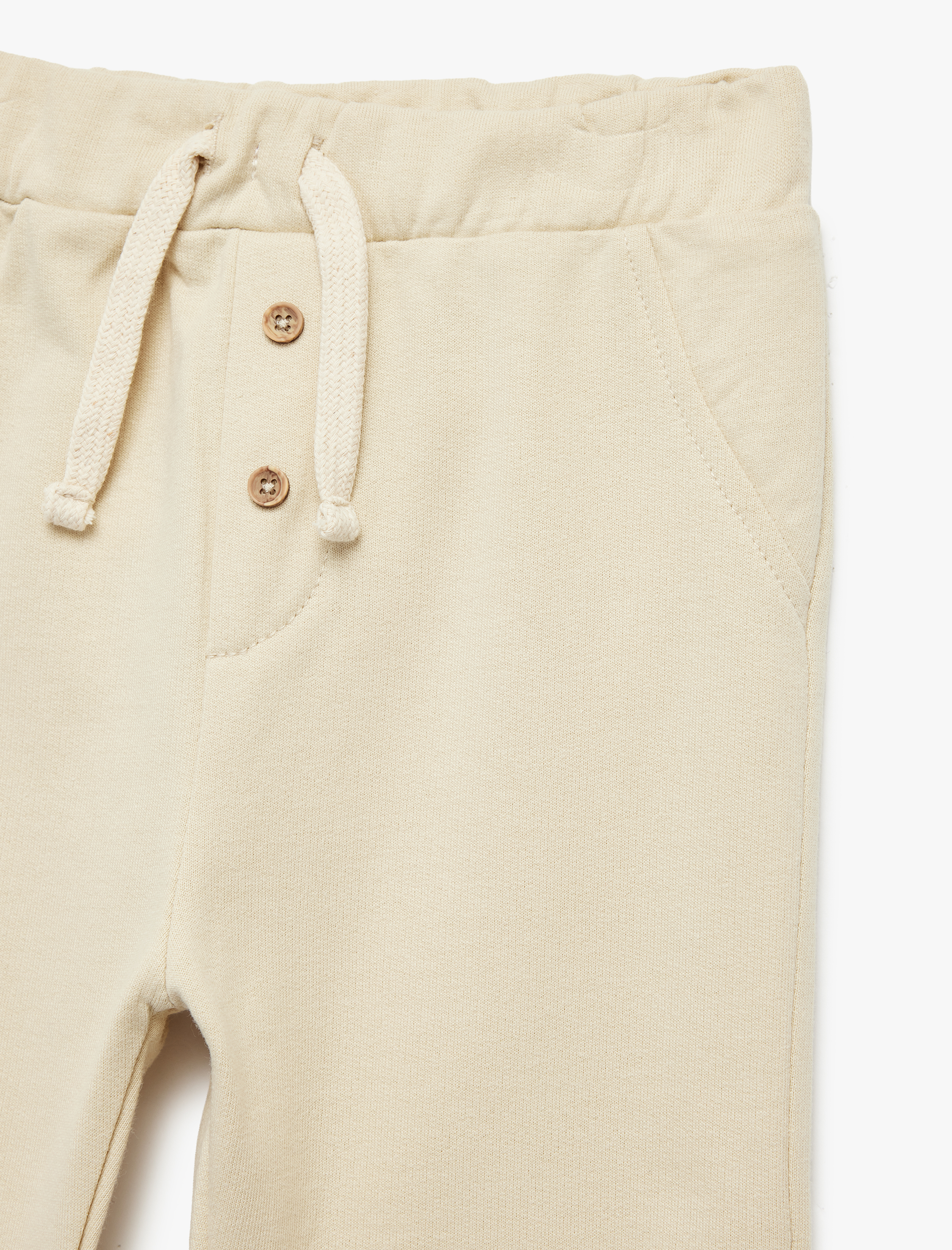  Erkek Bebek Şardonlu Pamuklu Cepli Düğme Detaylı Beli Bağcıklı Pantolon