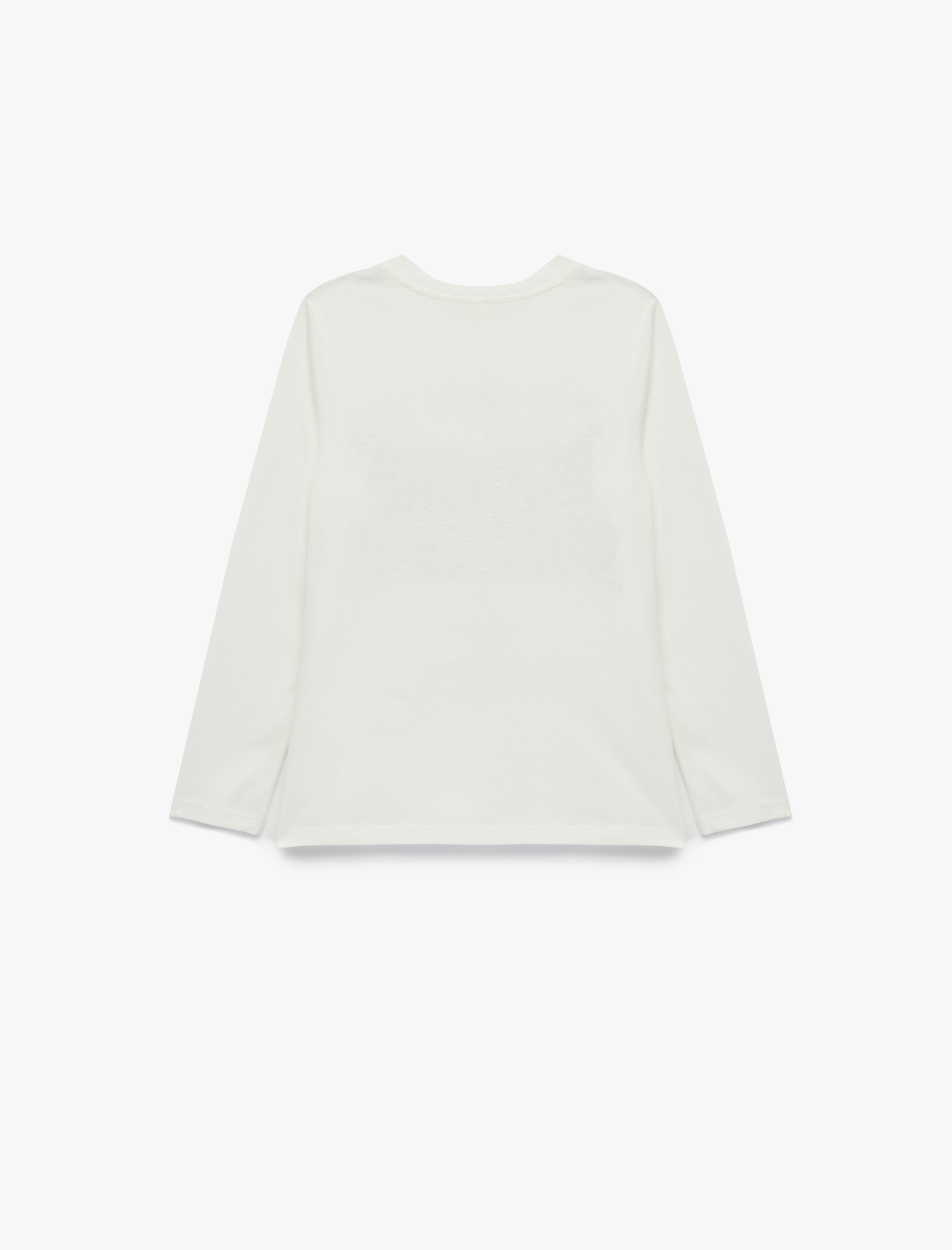  Kız Çocuk Pamuklu Bisiklet Yaka Uzun Kollu Baskılı Tişört