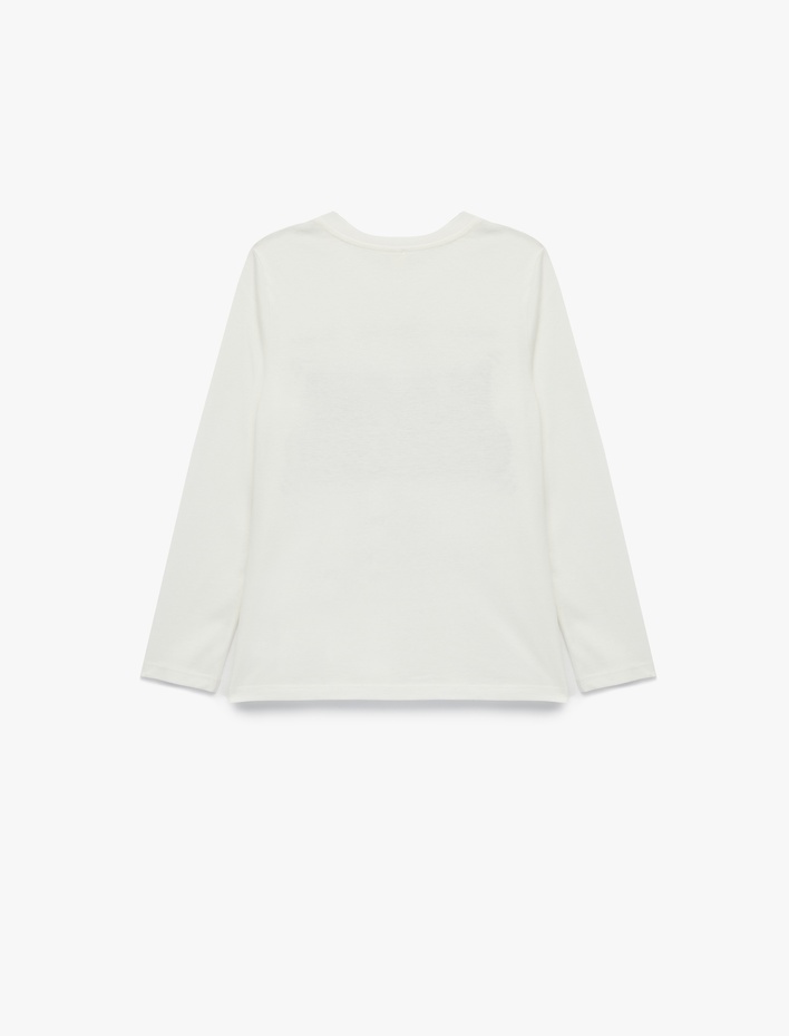 Kız Çocuk Pamuklu Bisiklet Yaka Uzun Kollu Baskılı Tişört