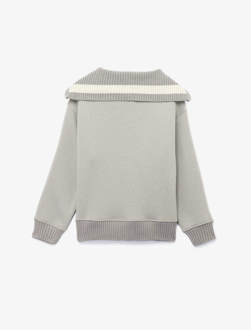   Şardonlu Uzun Kollu Yarım Fermuarlı Ayıcık Nakışlı Oversize Sweatshirt