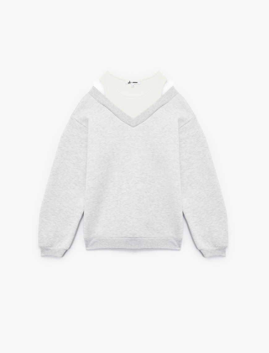   Rahat Kesim Çift Yaka Şardonlu Uzun Kollu Sweatshirt
