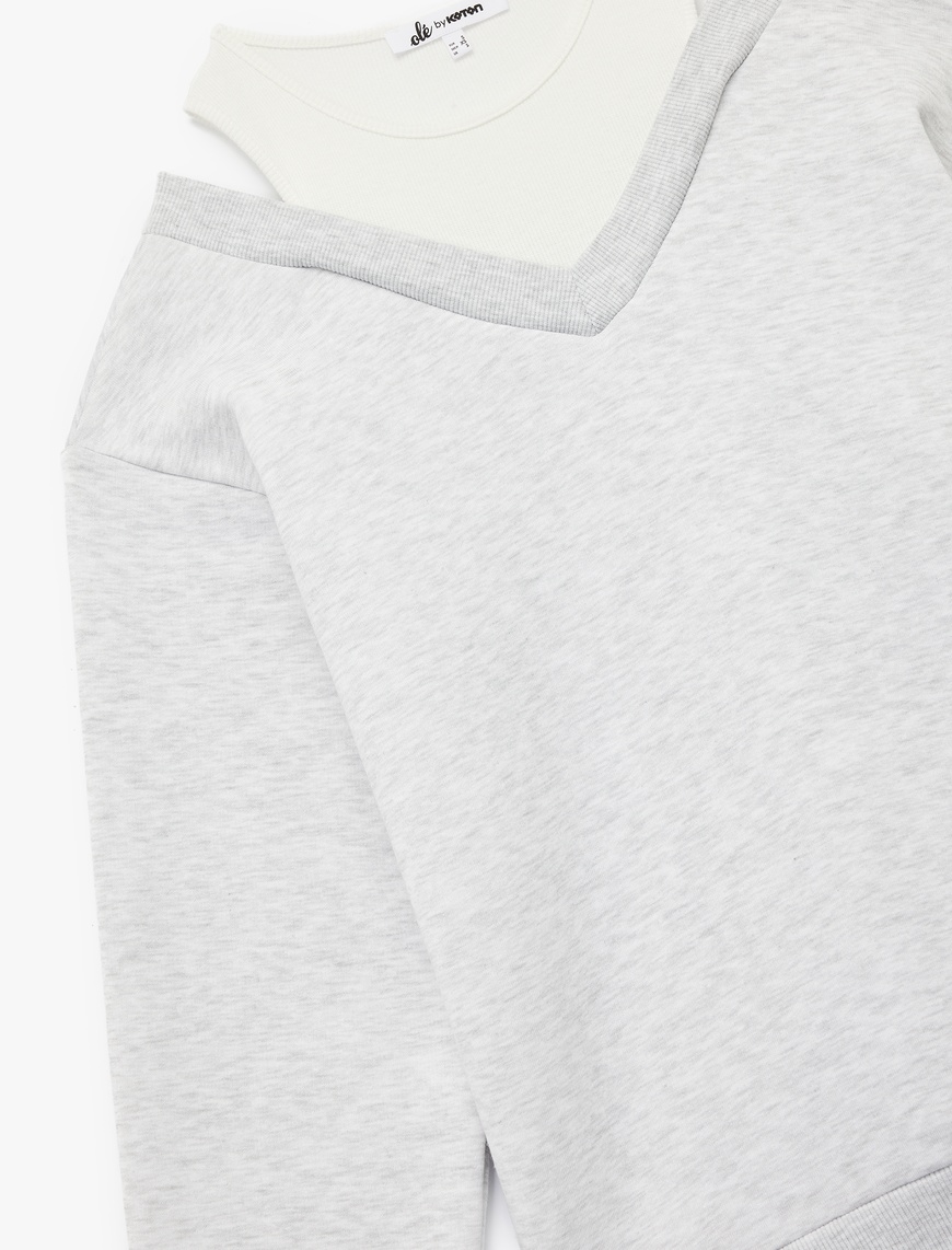   Rahat Kesim Çift Yaka Şardonlu Uzun Kollu Sweatshirt