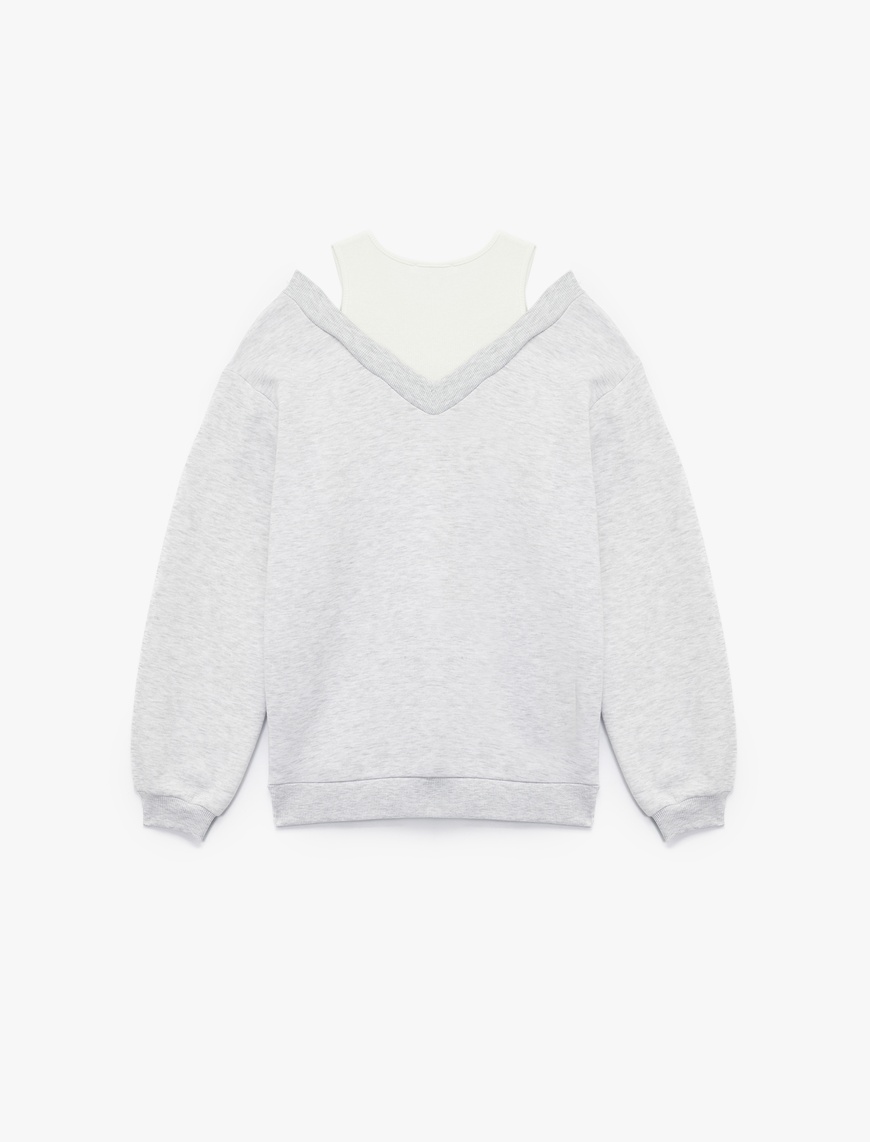   Rahat Kesim Çift Yaka Şardonlu Uzun Kollu Sweatshirt