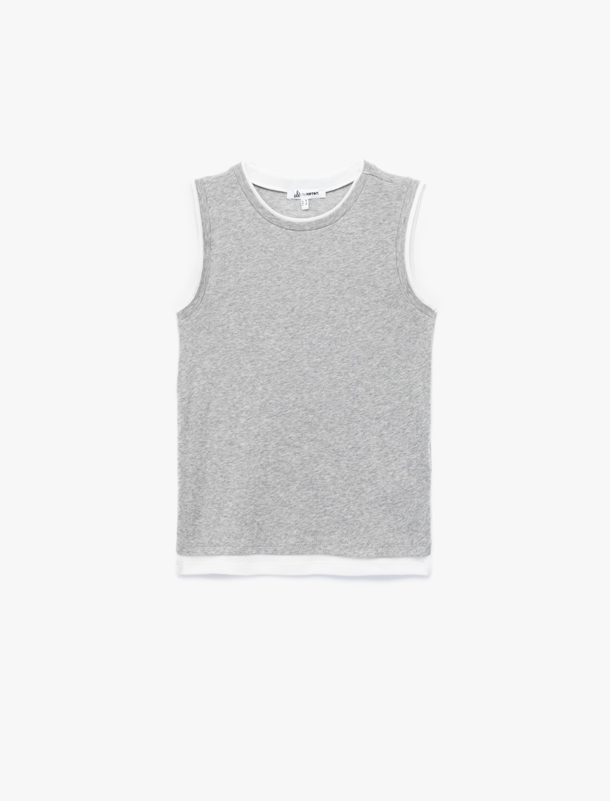   Slim Fit Bisiklet Yaka Biyeli Kolsuz Bluz