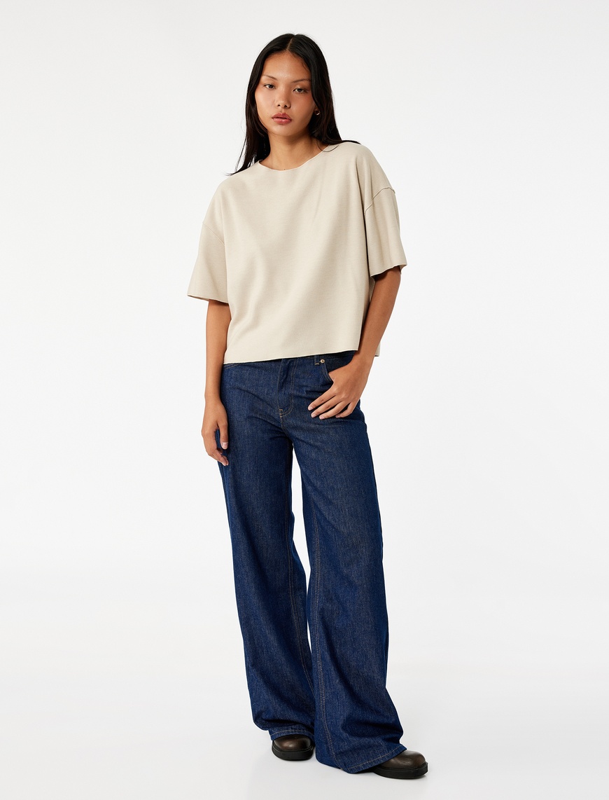   Kısa Kollu Bisiklet Yaka Basic Oversize Tişört