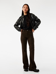 Yüksek Bel Dar Kesim İspanyol Paça Leopar Pantolon - Flare Jeans