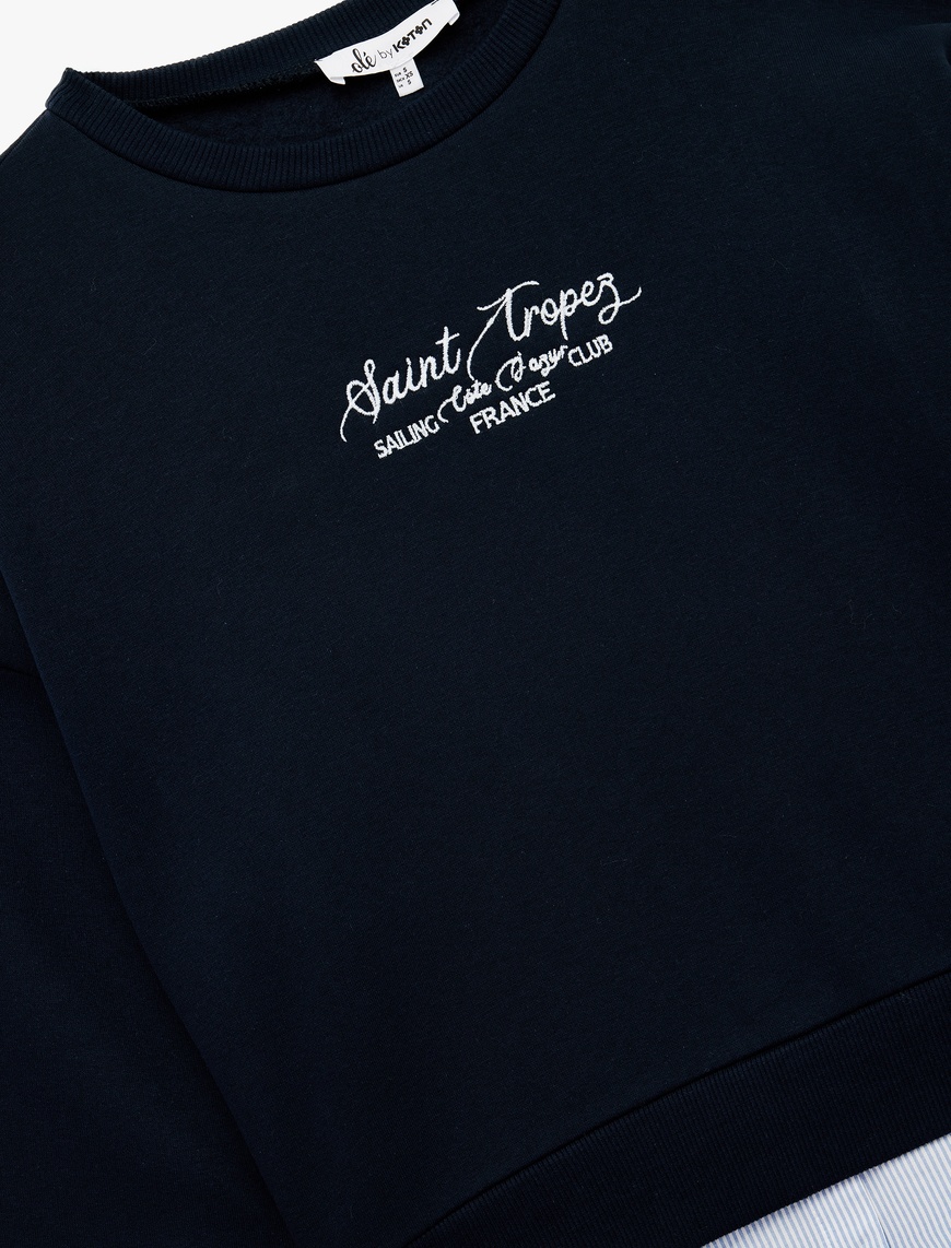   Uzun Kollu Bisiklet Yaka Nakışlı Şardonlu Oversize Sweatshirt