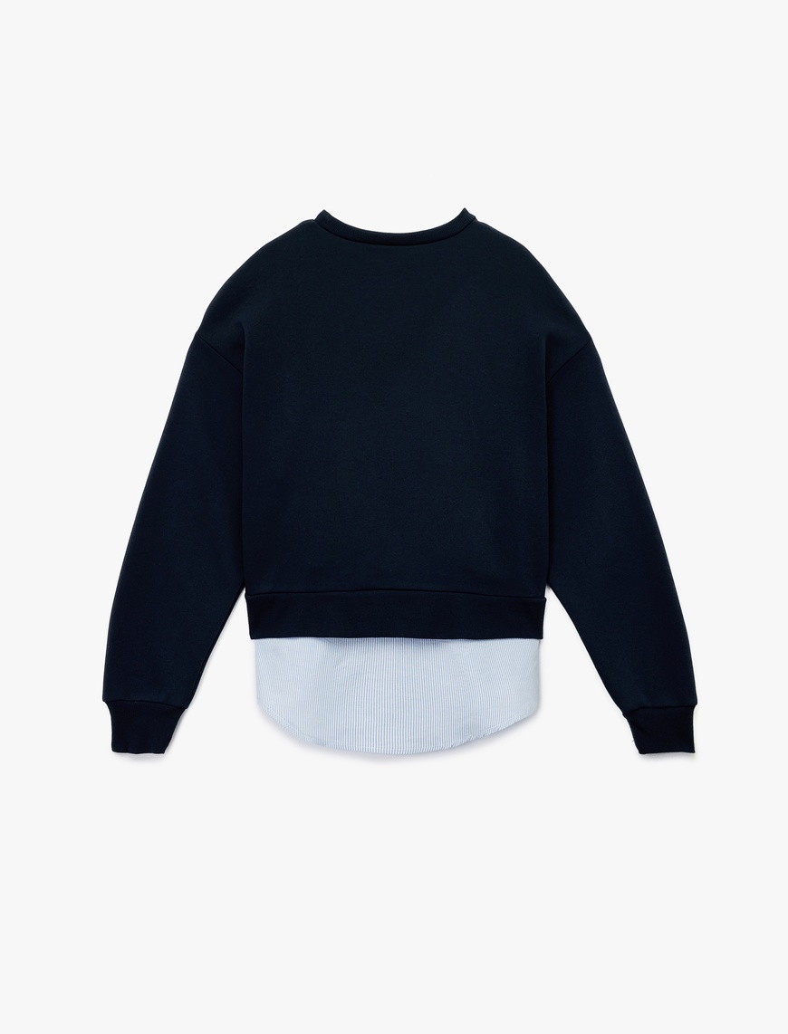   Uzun Kollu Bisiklet Yaka Nakışlı Şardonlu Oversize Sweatshirt