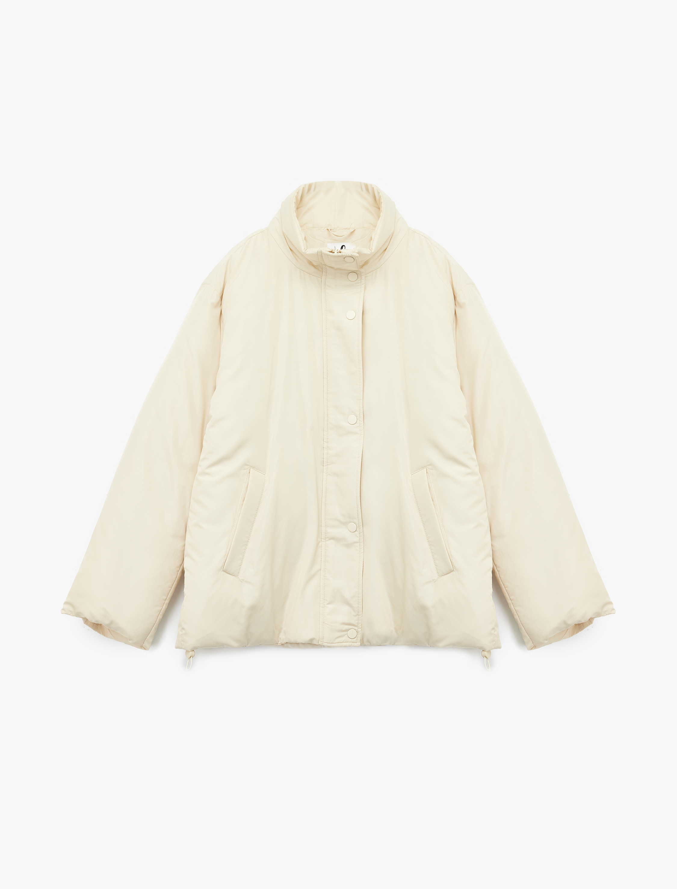   Dik Yaka Çıtçıt Düğmeli Cepli Uzun Kollu Rahat Kalıp Anorak Ceket