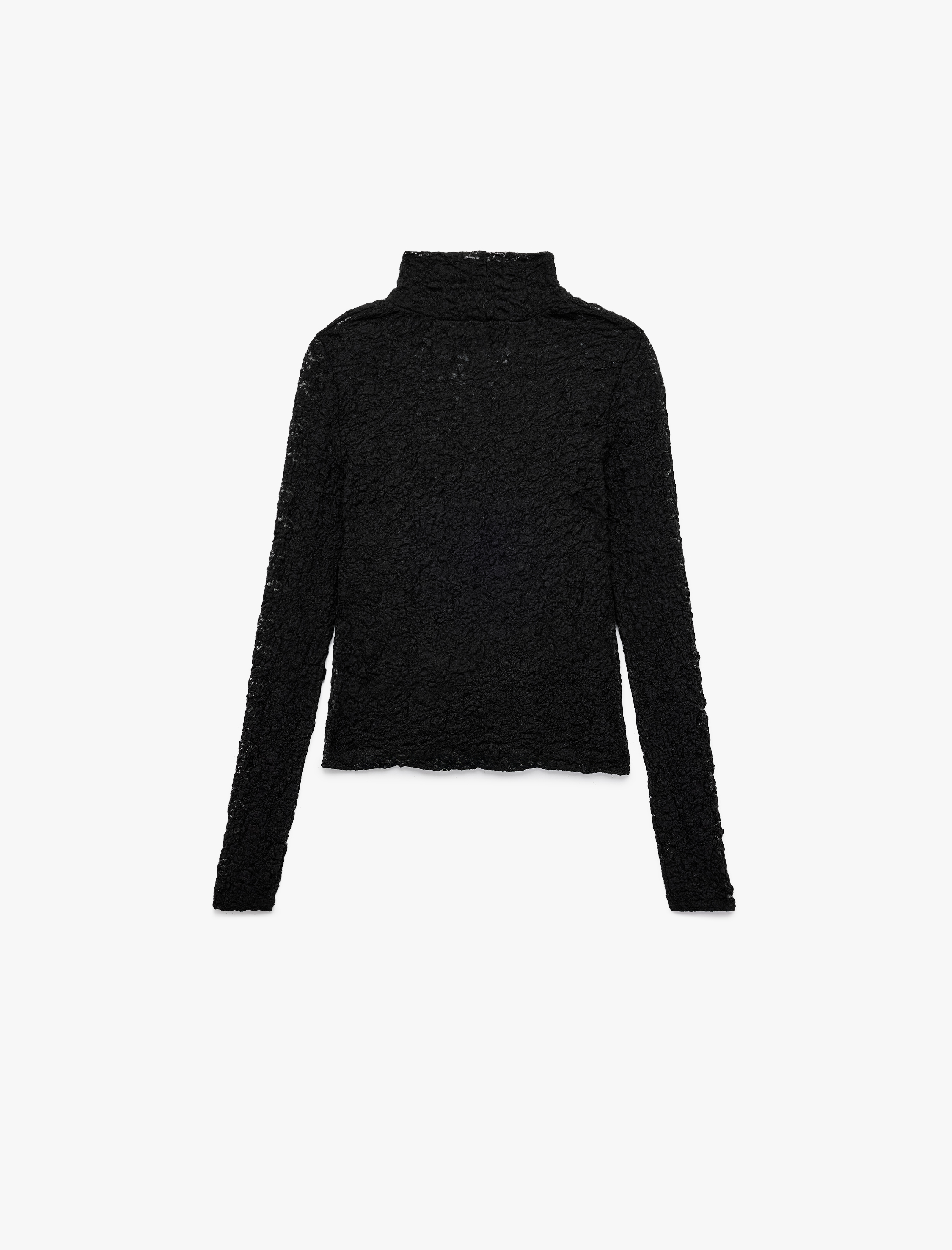   Slim Fit Uzun Kollu Dik Yaka Floral Dokulu Dantelli Bluz