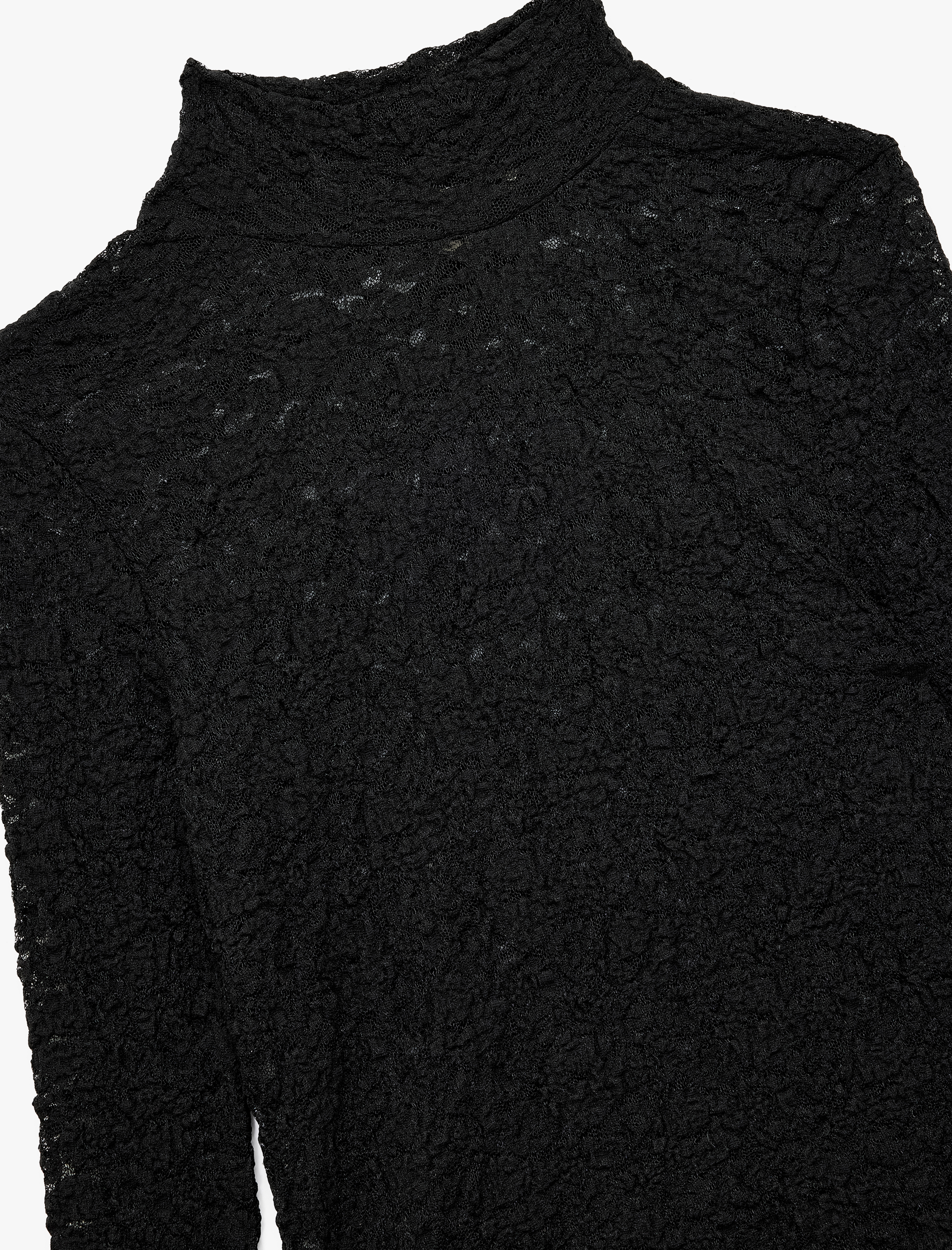   Slim Fit Uzun Kollu Dik Yaka Floral Dokulu Dantelli Bluz