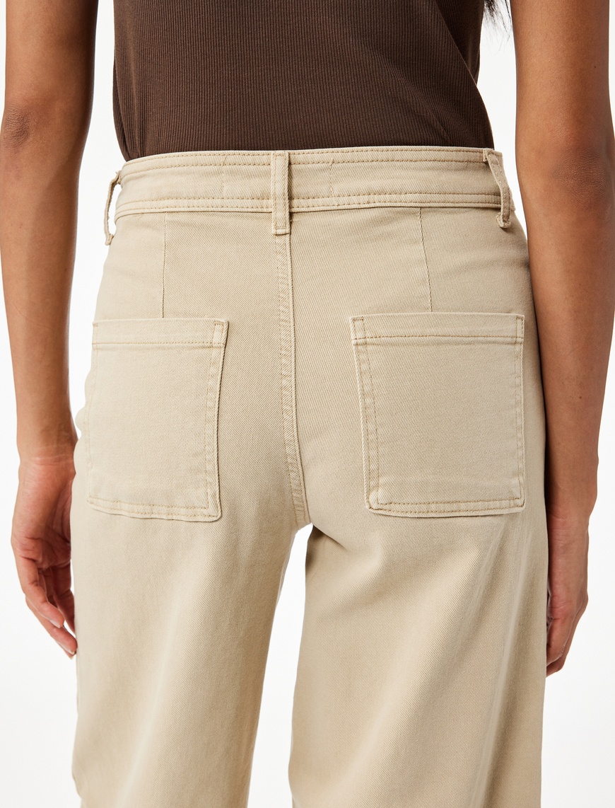   Yüksek Bel Düğmeli Cepli Rahat Kalıp Geniş Paça Denim Pantolon - Culotte Jeans