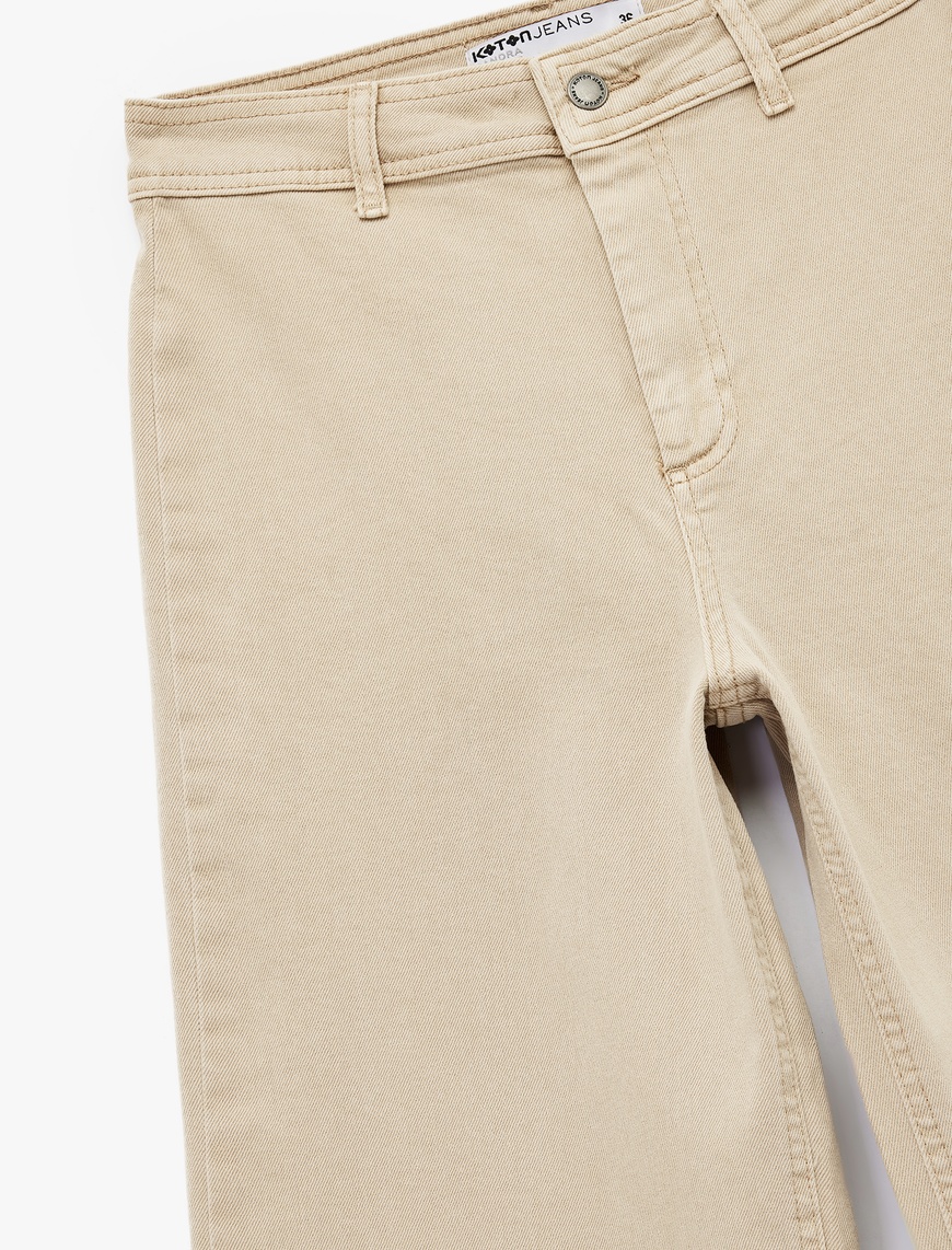   Yüksek Bel Düğmeli Cepli Rahat Kalıp Geniş Paça Denim Pantolon - Culotte Jeans