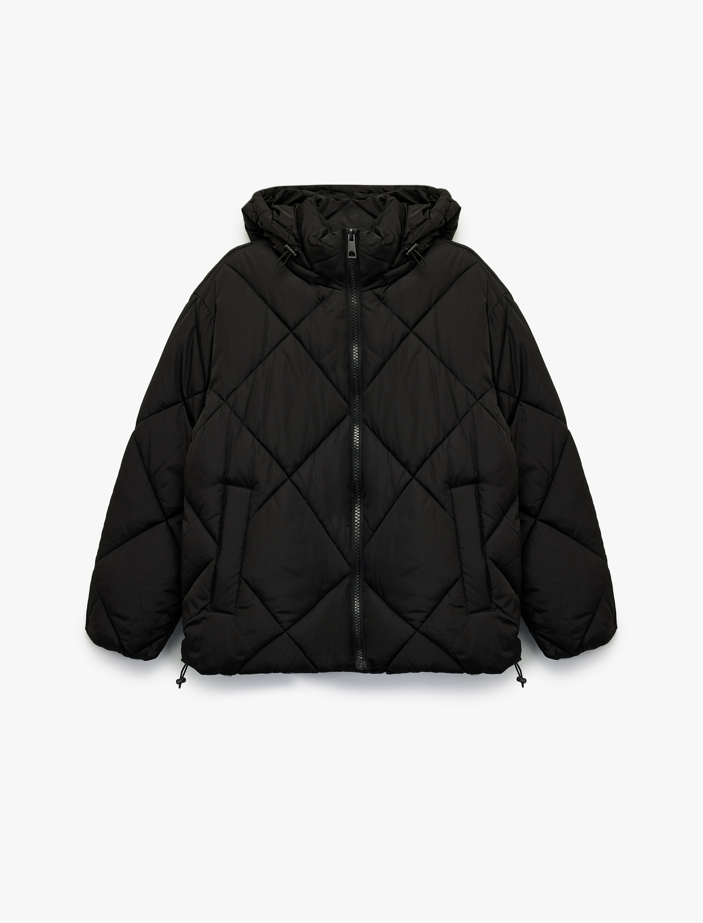 Polar Cep Detaylı Uzun Kollu Fermuarlı Su İtici Kapşonlu Kapitone Mont