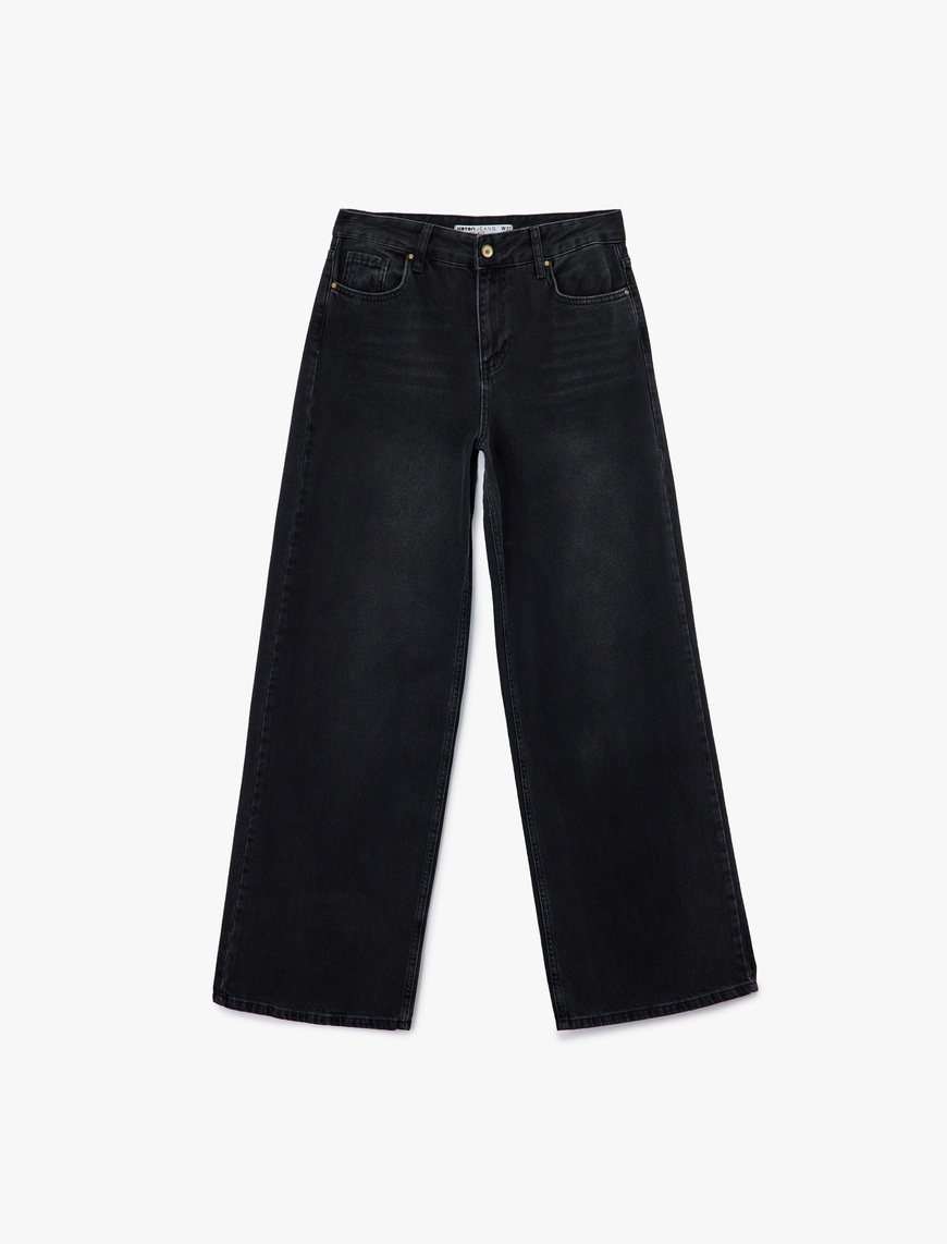   Düşük Bel Rahat Kalıp Geniş Paça Jean Pantolon - Loose Straight Fit Jean