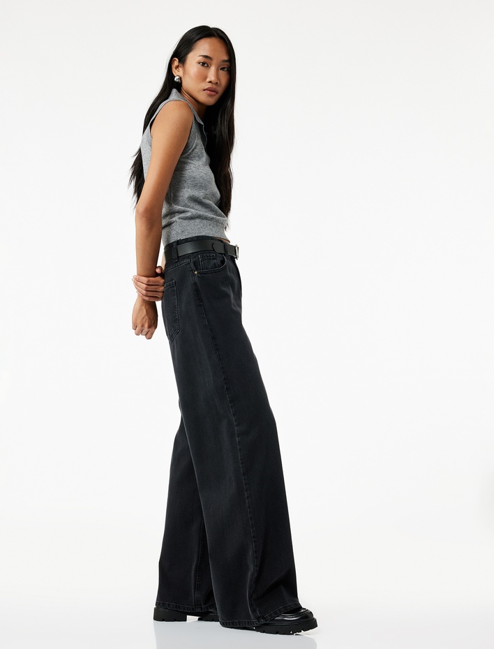  Düşük Bel Rahat Kalıp Geniş Paça Jean Pantolon - Loose Straight Fit Jean