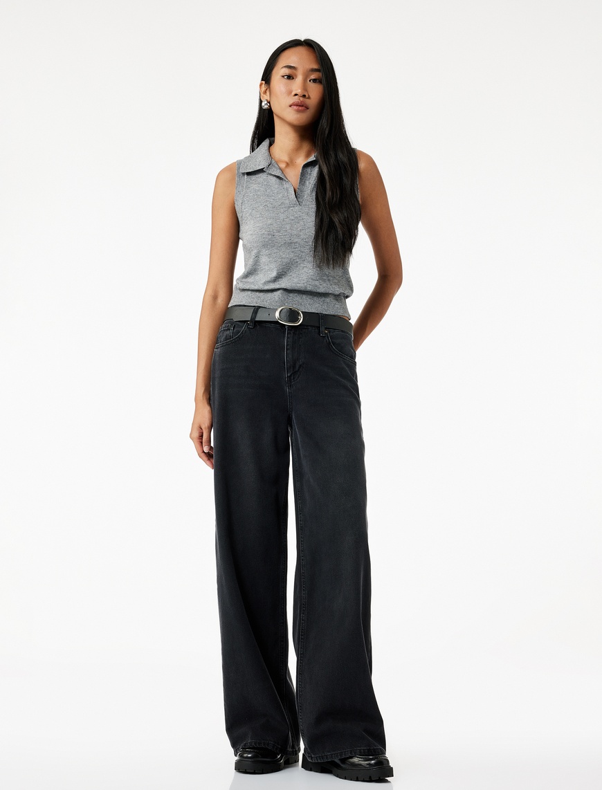  Düşük Bel Rahat Kalıp Geniş Paça Jean Pantolon - Loose Straight Fit Jean