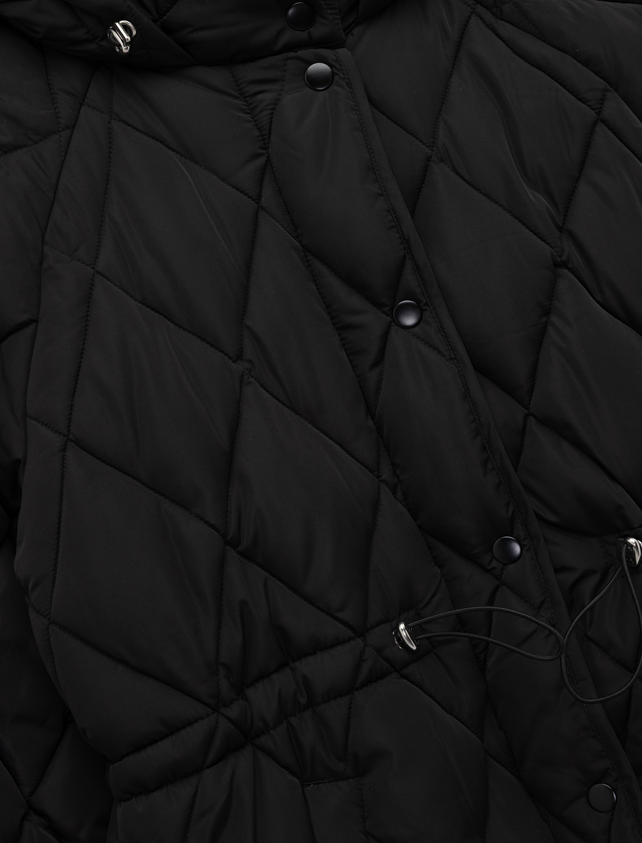   Beli Bağcıklı Uzun Kollu Cepli Su İtici Kapüşonlu Kapitone Şişme Mont