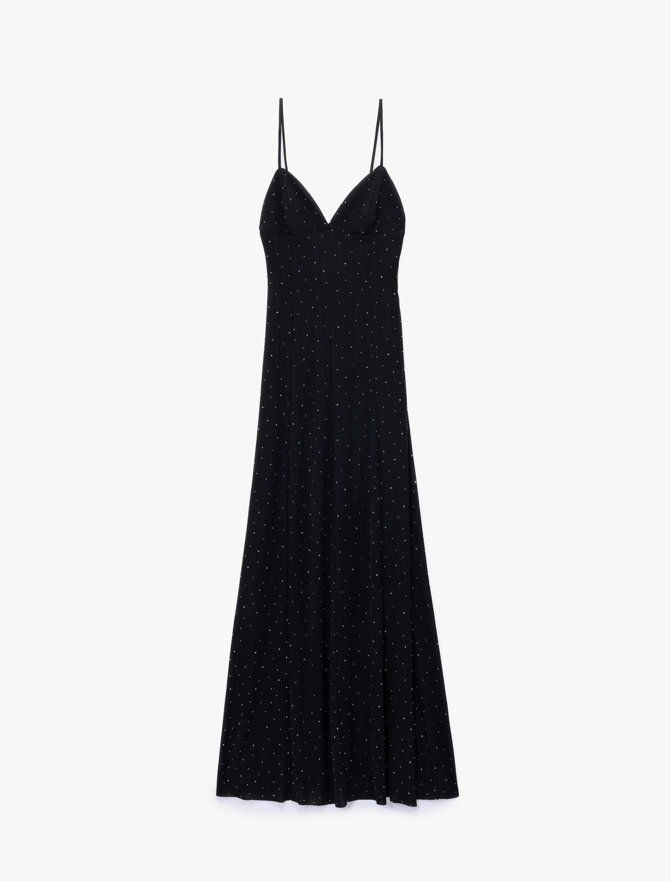   Askılı V Yaka Slim Fit Slip Taşlı Uzun Abiye Elbise