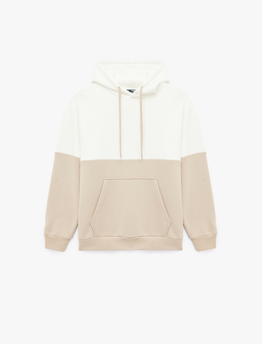   Kapşonlu Renk Bloklu Pamuklu Şardonlu Oversize Kanguru Cepli Sweatshirt