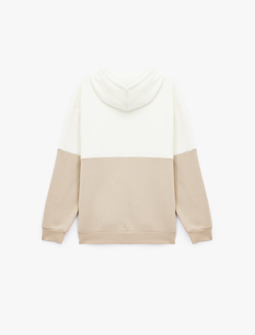   Kapşonlu Renk Bloklu Pamuklu Şardonlu Oversize Kanguru Cepli Sweatshirt
