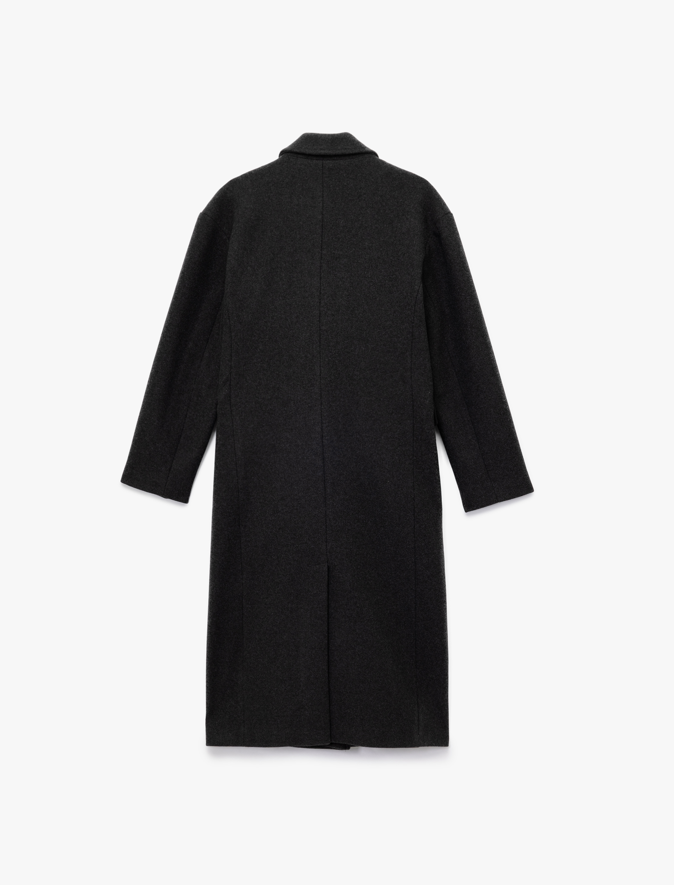   Kruvaze Yaka Uzun Kollu Düğmeli Cepli Uzun Kaşe Kaban